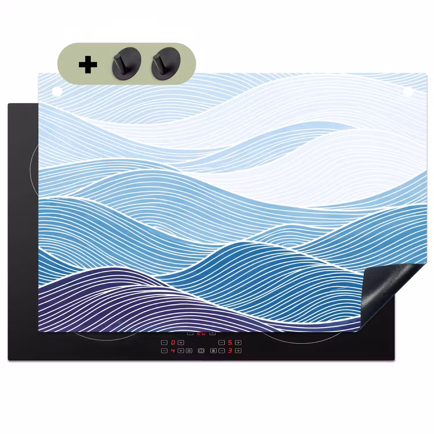 Abstract - Golven - Patroon - Blauw - Modern Inductie beschemer met haakjes klein -3d