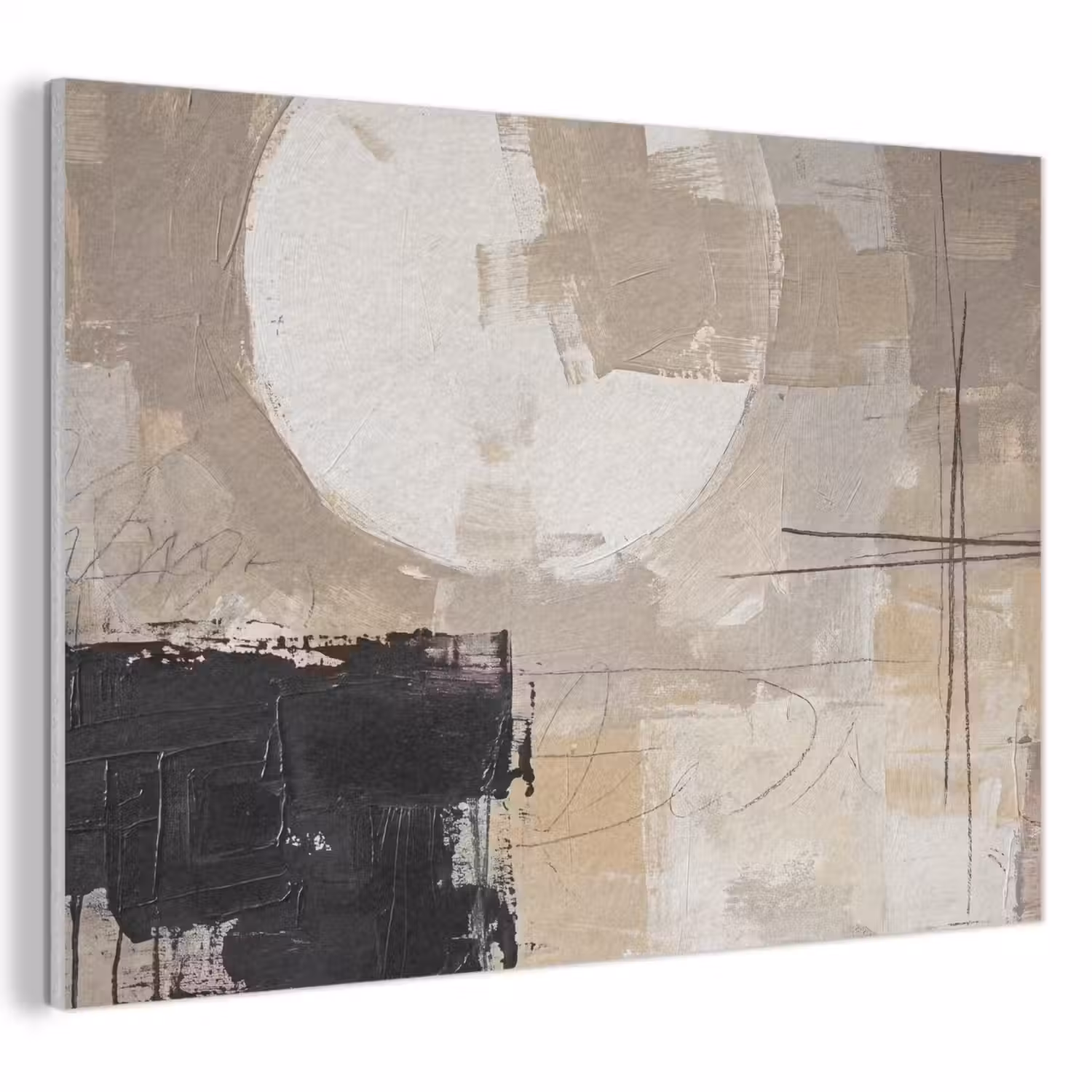 Abstract - Cirkel - Modern - Beige - Zwart - Minimalistisch PET vilt klein -3d