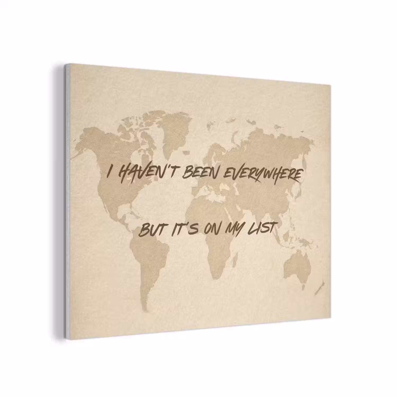 Beige - Wereldkaart - Quote - Handgeschreven PET vilt klein -3d