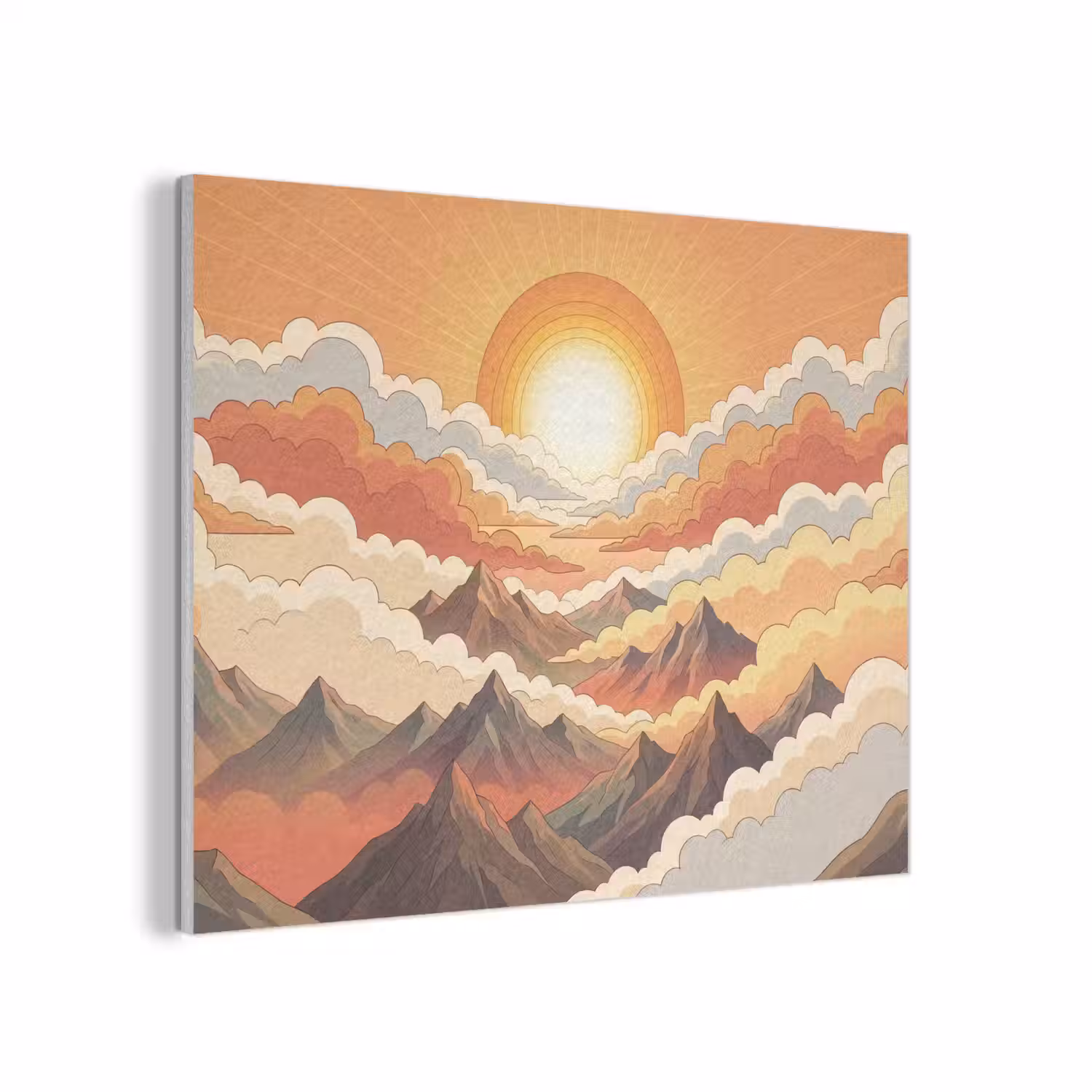 Bergen - Wolken - Natuur - Zonsopgang - Oranje PET vilt klein -3d