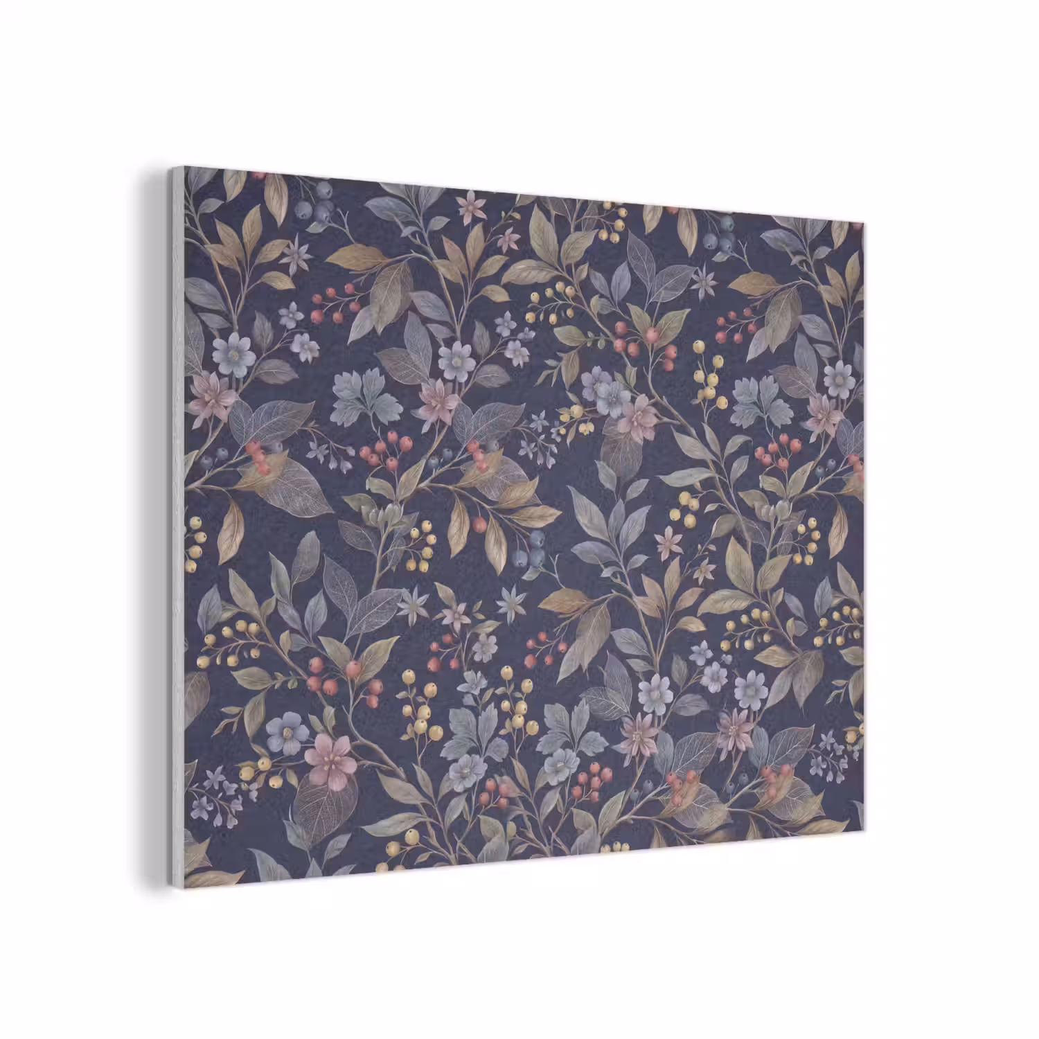 Bloemen - Bladeren - Patroon - Botanisch - Donkerblauw PET vilt klein -3d