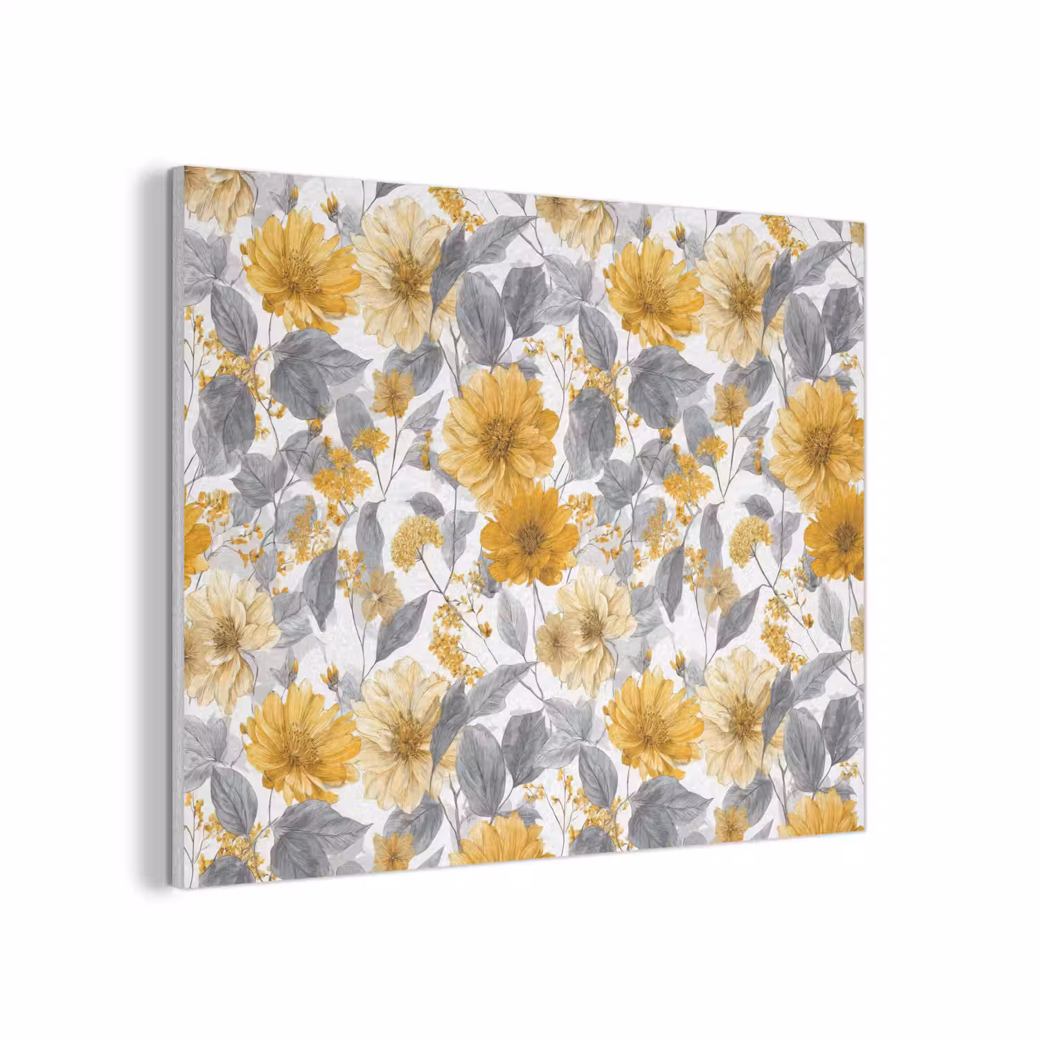 Bloemen - Botanisch - Elegant - Okergeel - Grijs PET vilt klein 837 -3d