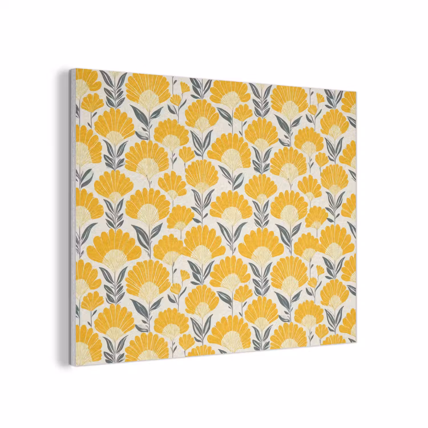 Bloemen - Retro - Botanisch - Okergeel - Grijs PET vilt klein 837 -3d