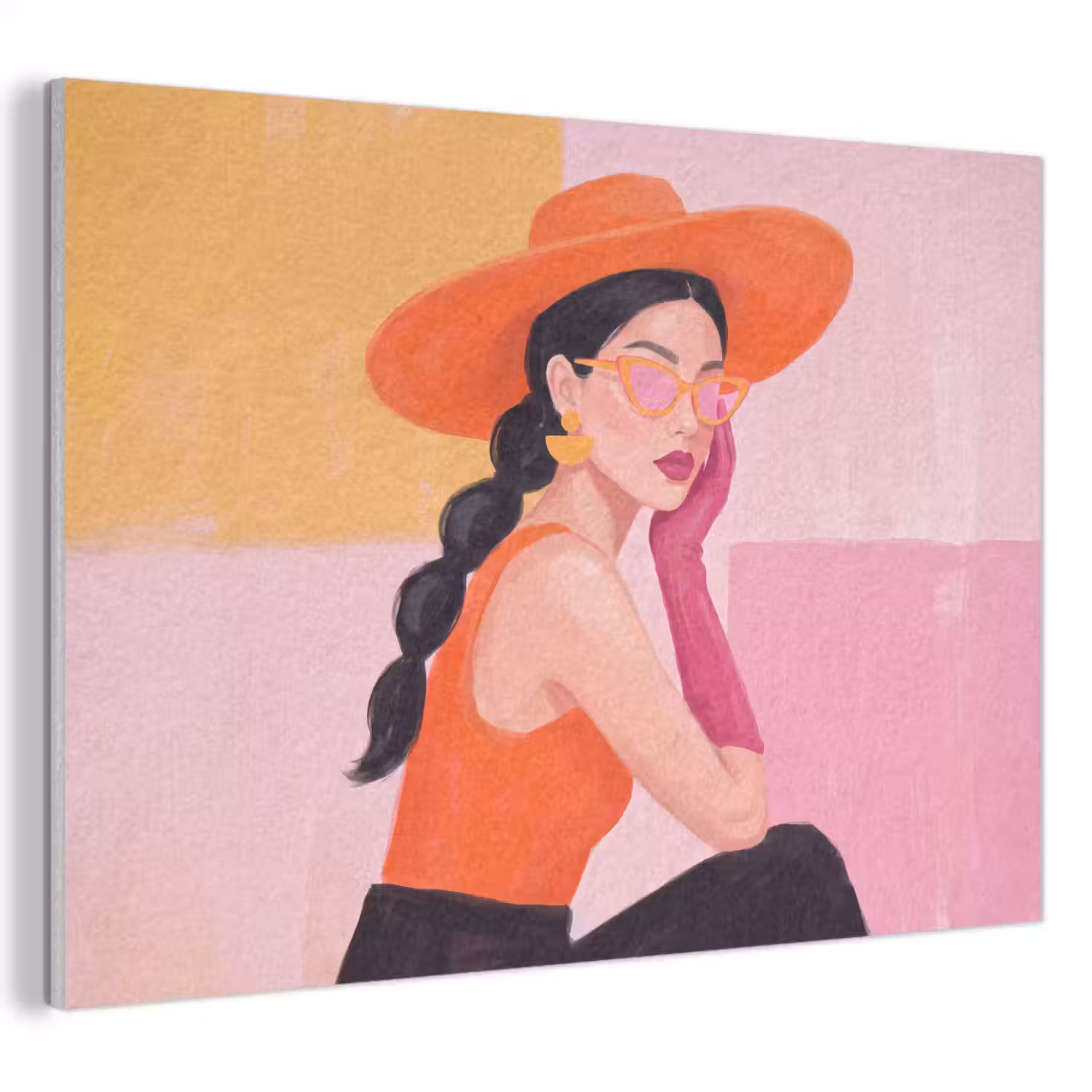 Vrouw - Hoed - Mode - Modern - Oranje PET vilt klein -3d