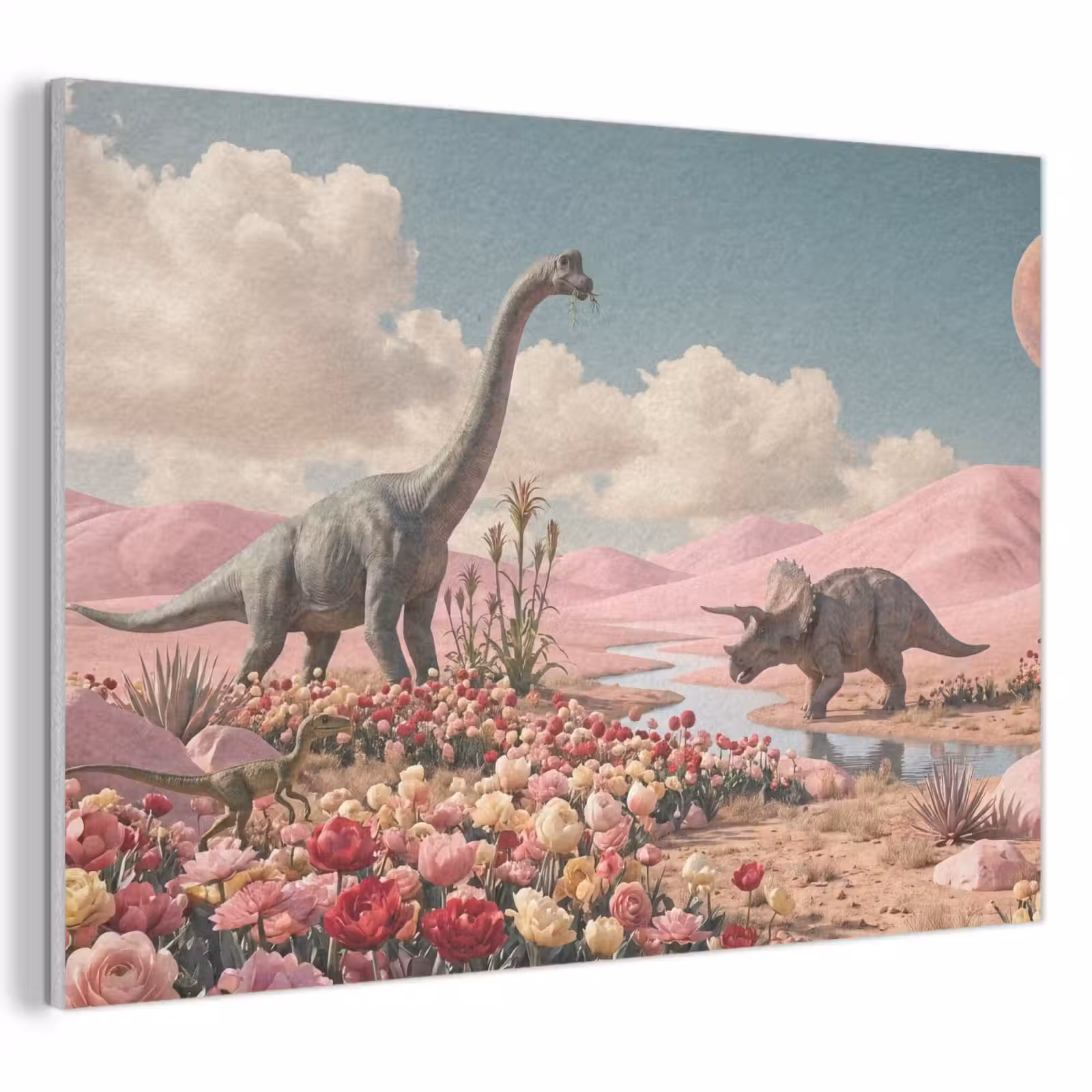 Akustikbild - Dinosaurier – Rosa – Landschaft - Dinosaurus - Roze - Landschap PET vilt klein