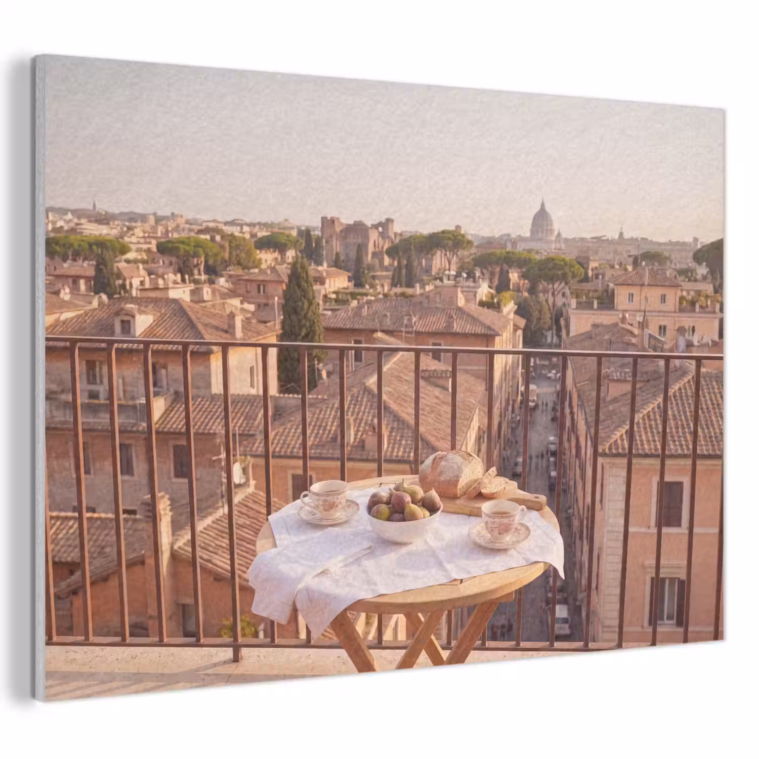 Eten - Ontbijt - Balkon - Stad - Zonsopgang PET vilt klein -3d