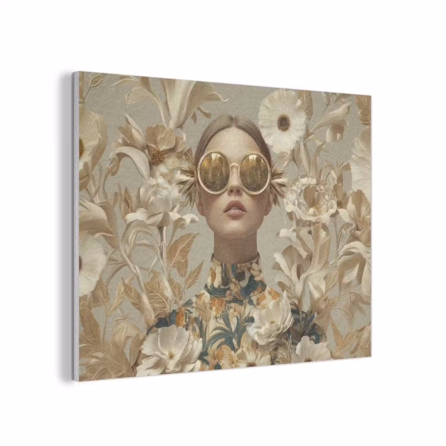Vrouw - Bloemen - Zonnebril - Wit PET vilt klein -3d