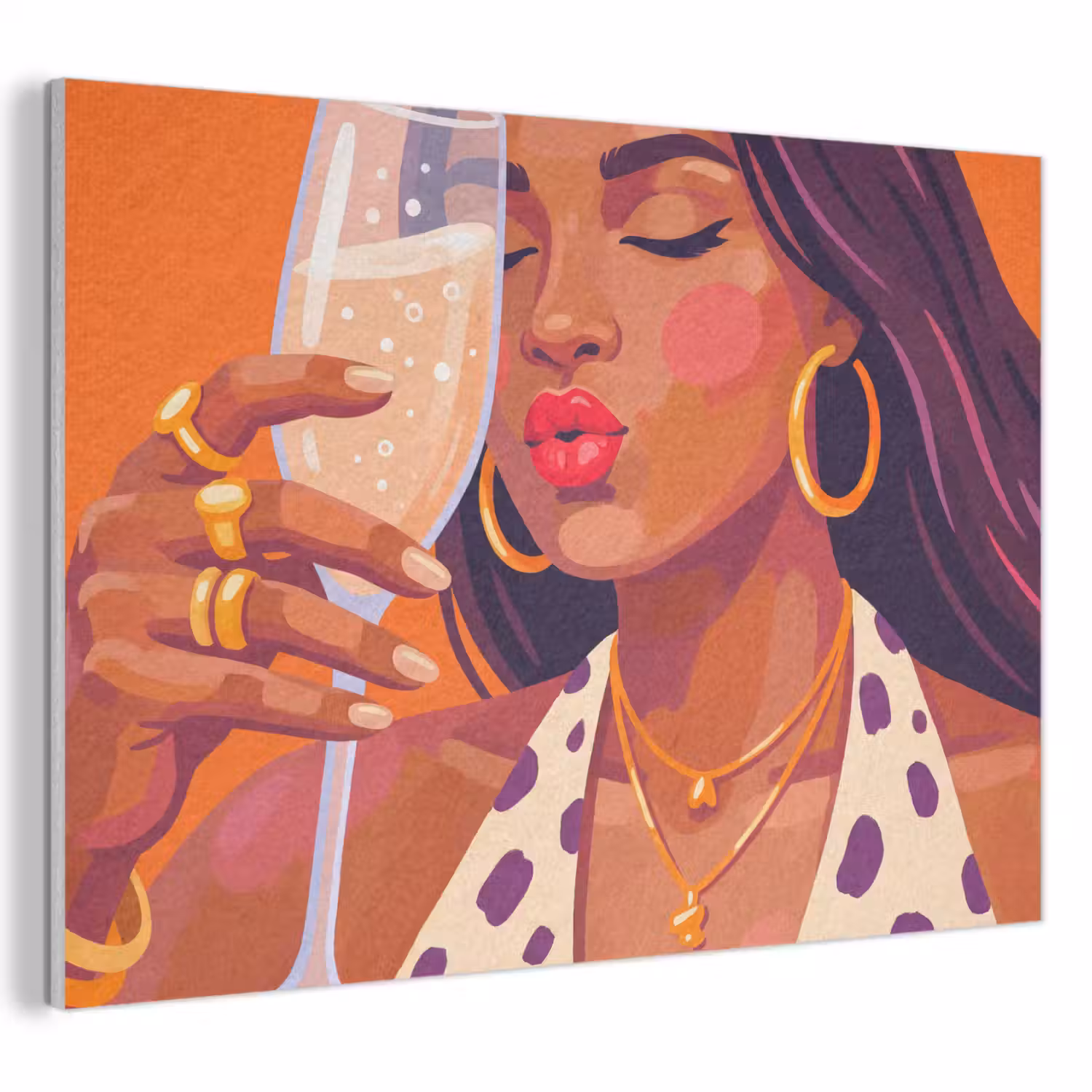 Vrouw - Champagne - Feest - Modern - Oranje PET vilt klein -3d