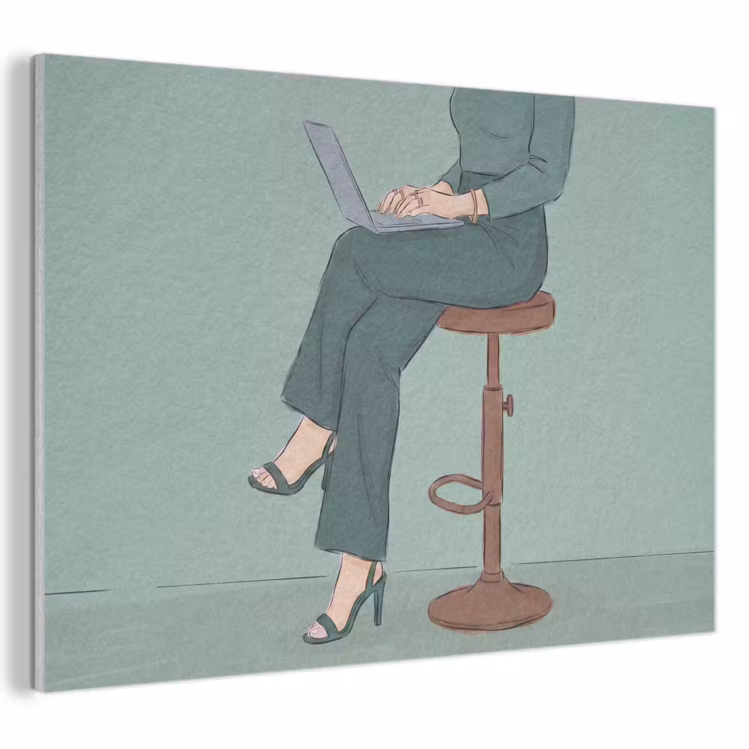Vrouw - Laptop - Zittend - Illustratie - Groen PET vilt klein -3d