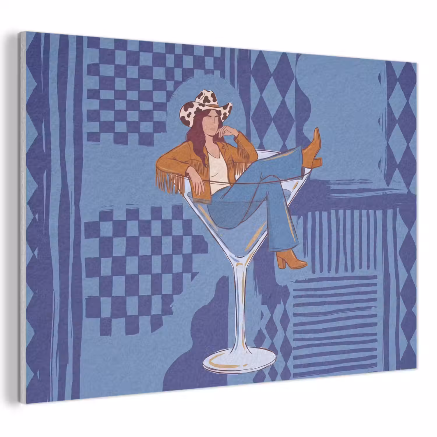 Vrouw - Martini glas - Abstract - Blauw - Kunst PET vilt klein -3d