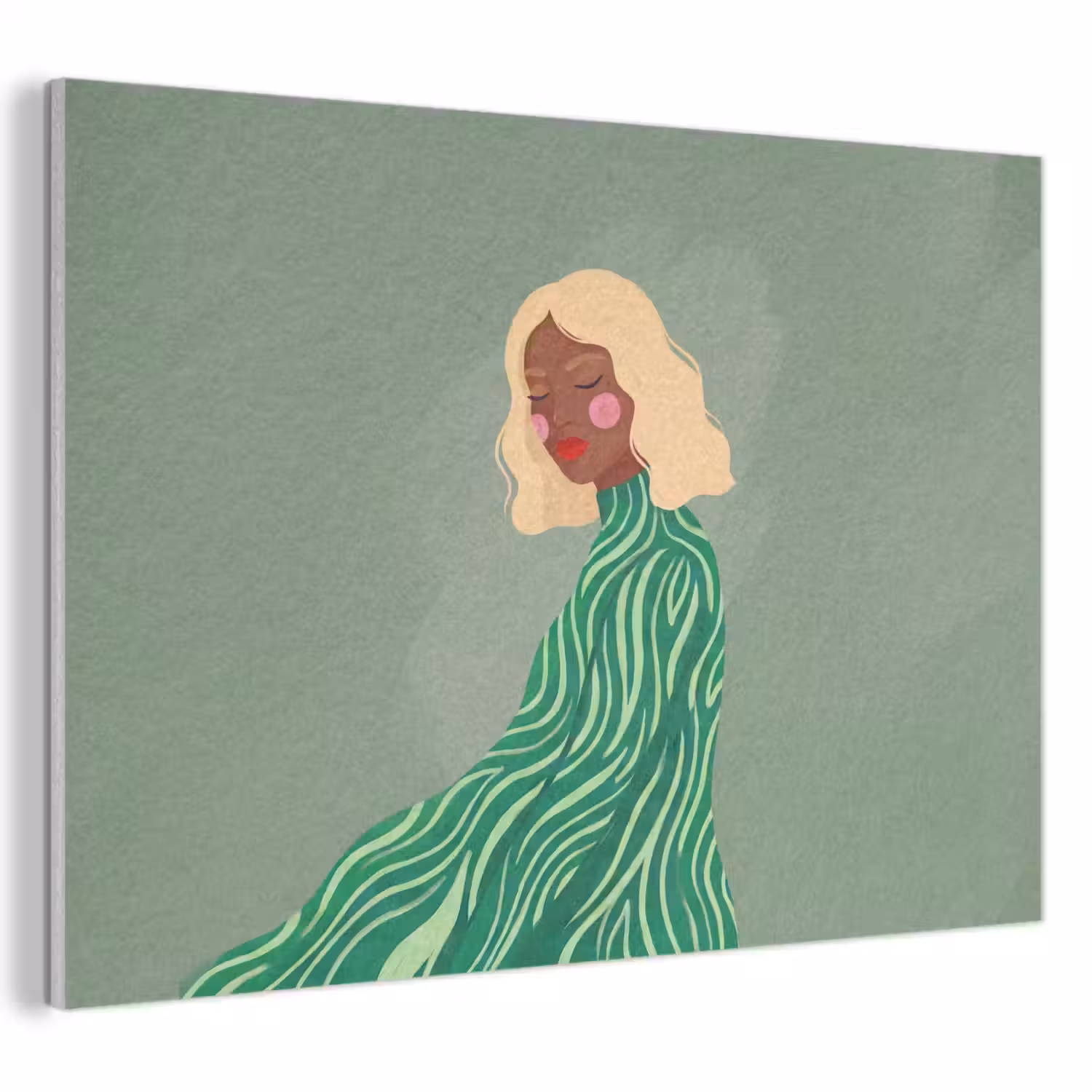 Vrouw - Portret - Illustratie - Modern - Groen PET vilt klein -3d