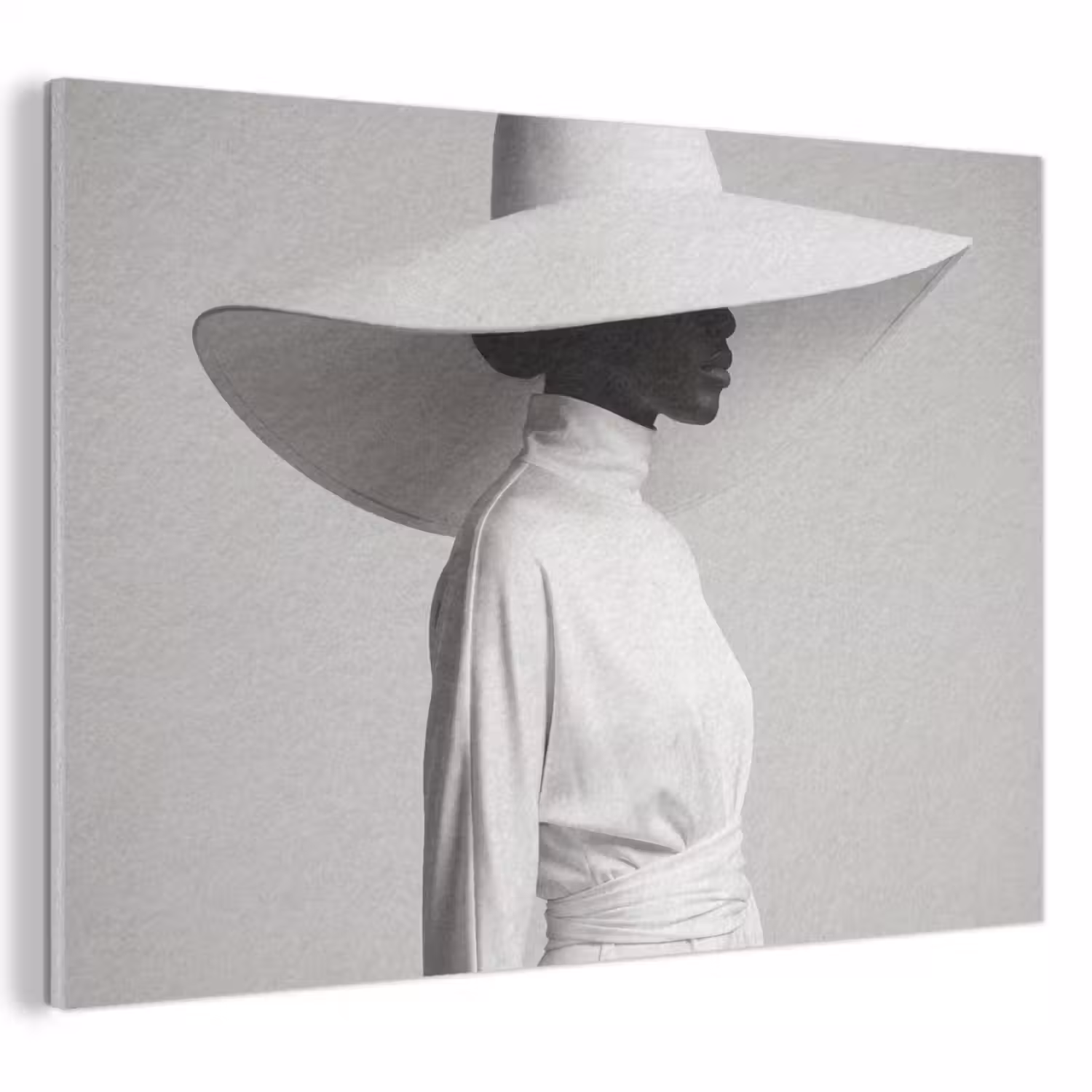 Vrouw - Profiel - Hoed - Zwart - Wit - Minimalistisch PET vilt klein -3d