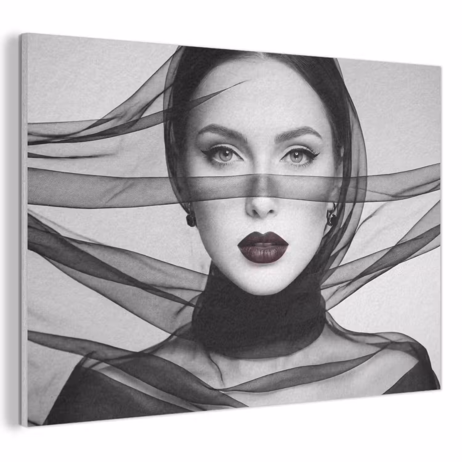 Vrouw - Sluier - Portret - Zwart - Wit - Elegant PET vilt klein -3d