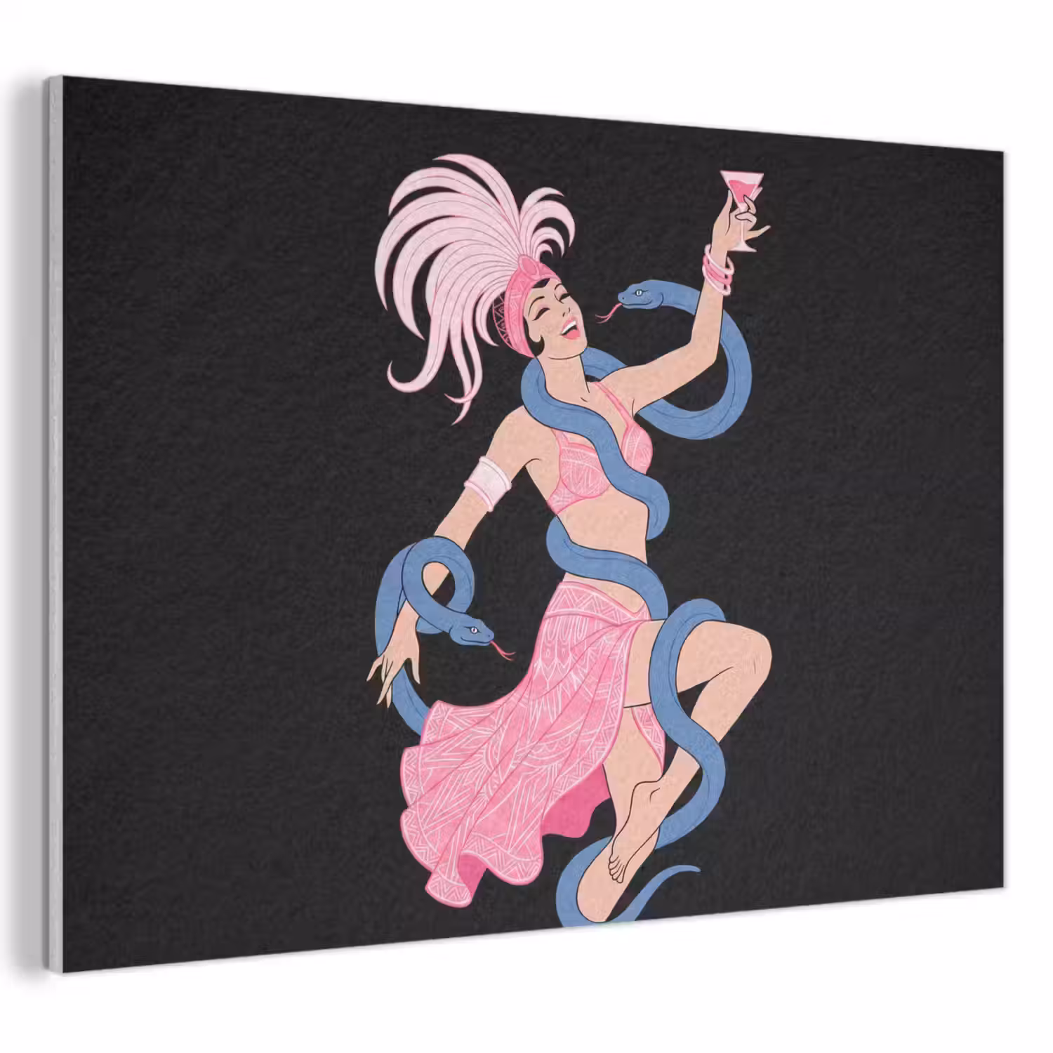 Vrouw - Danseres - Slangen - Art Deco - Roze PET vilt klein -3d