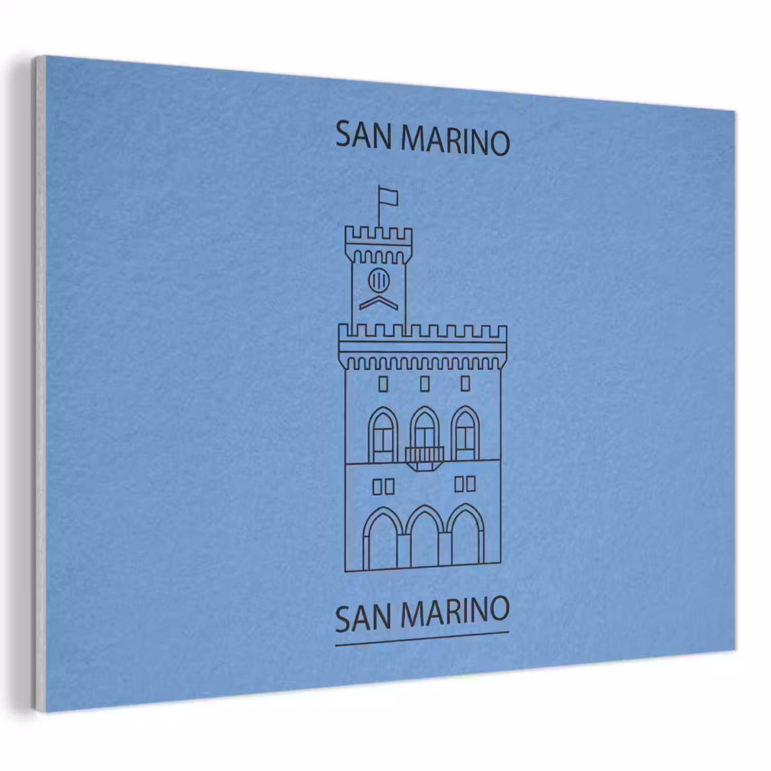 Gebouw - San Marino - Architectuur - Lijntekening - Blauw PET vilt klein -3d