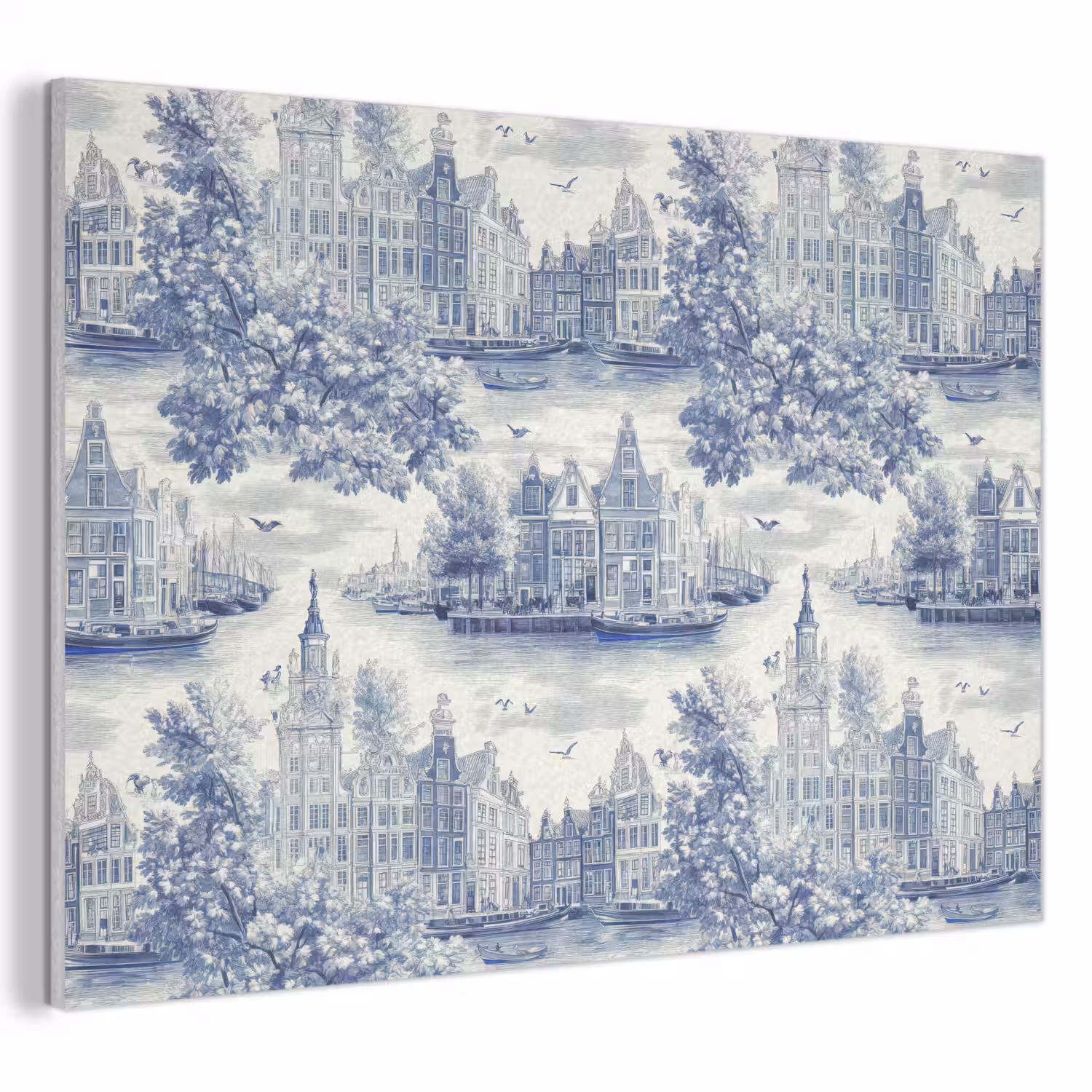 Huizen - Bomen - Water - Vogels - Blauw PET vilt klein 837 -3d