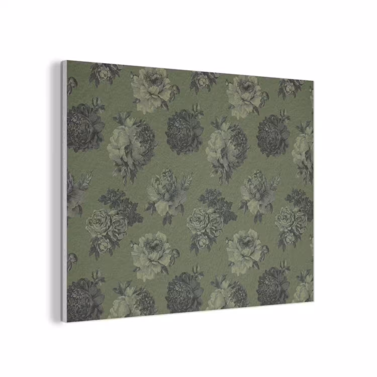 Klassiek - botanisch - olijfgroen - bloemen PET vilt klein 837 -3d