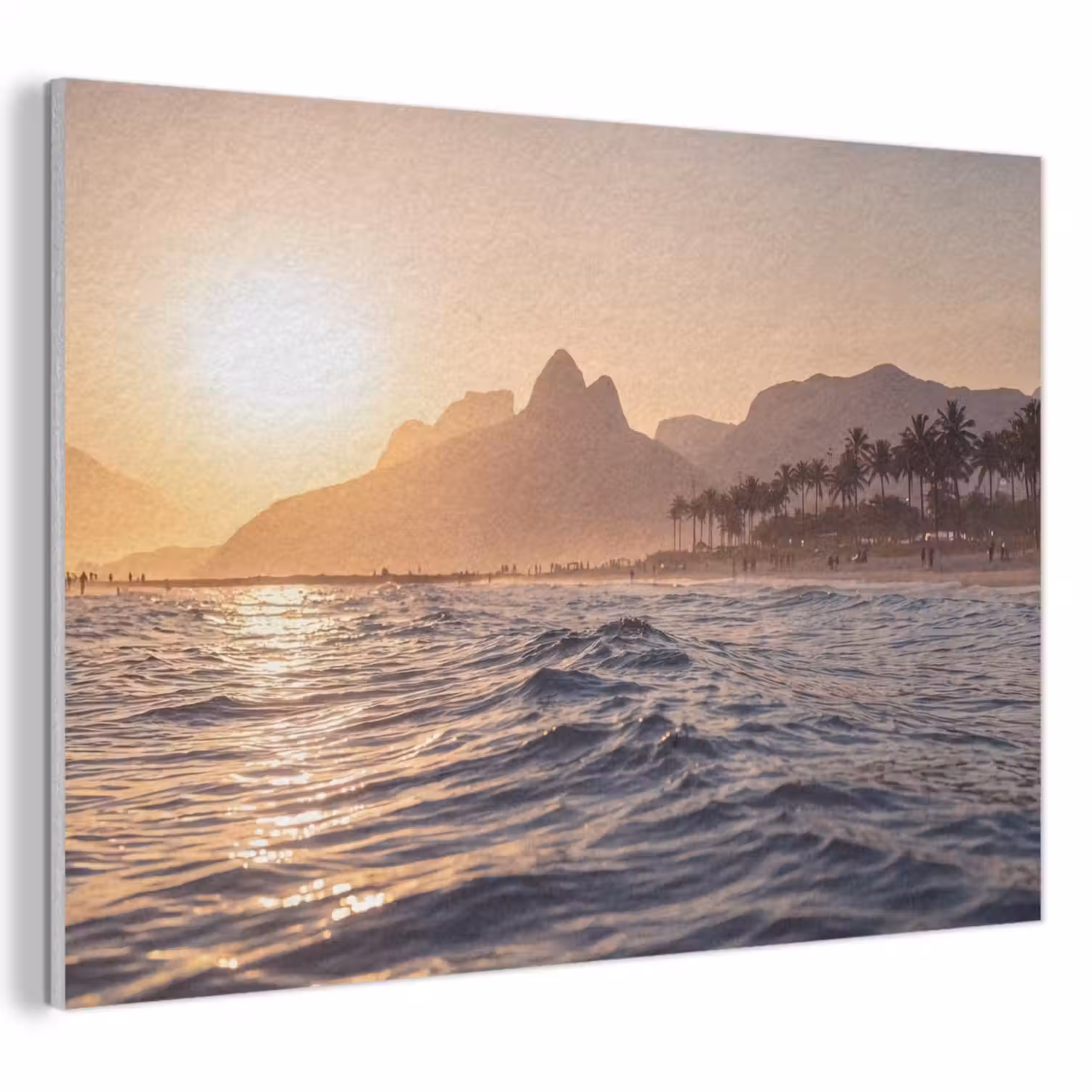 Zee - Golven - Zonsondergang - Kust - Goud PET vilt klein -3d