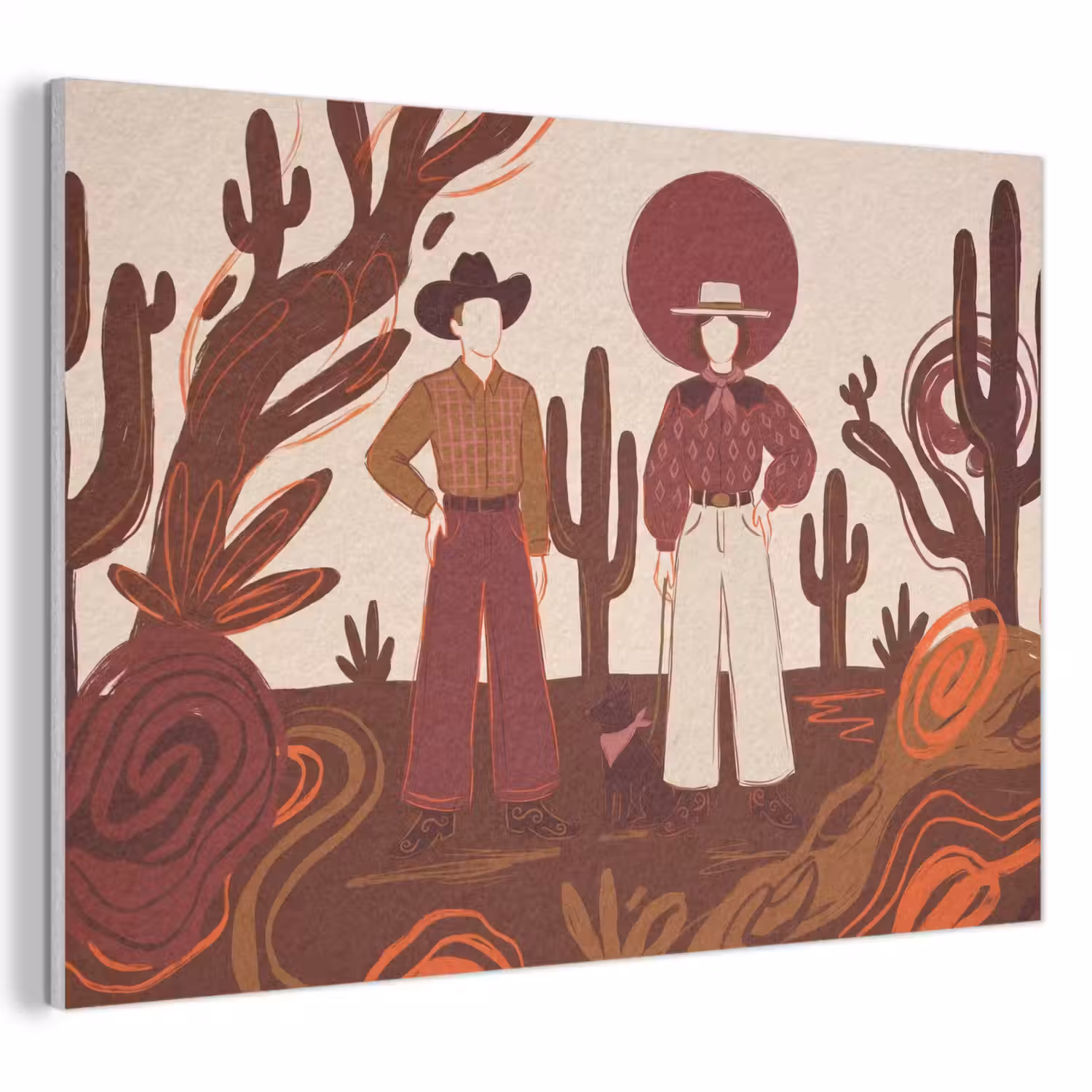 Mensen - Cowboykleding - Westerse stijl - Illustratie - Bruin PET vilt klein -3d
