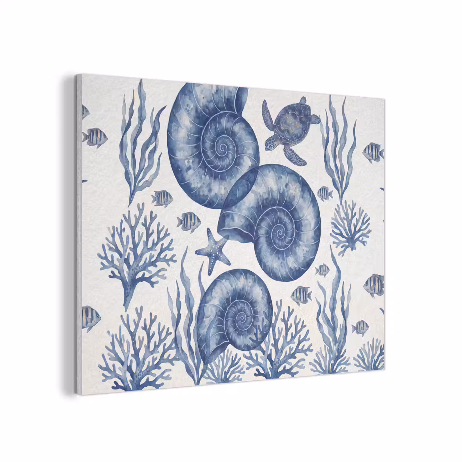 Schelp - Spiraal - Zeeleven - Aquarel - Blauw PET vilt klein -3d