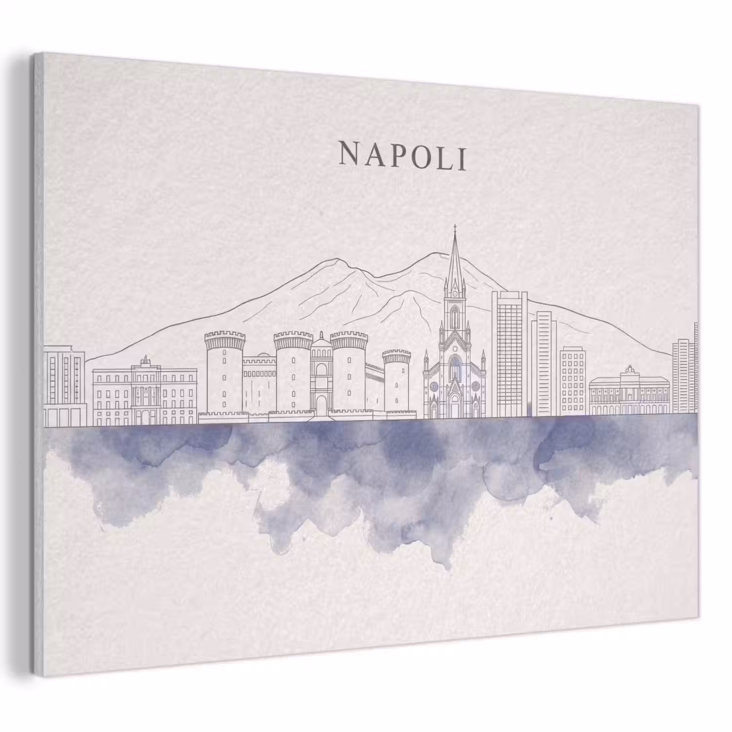 Napels - Skyline - Italie - Lijntekening - Aquarel PET vilt klein -3d