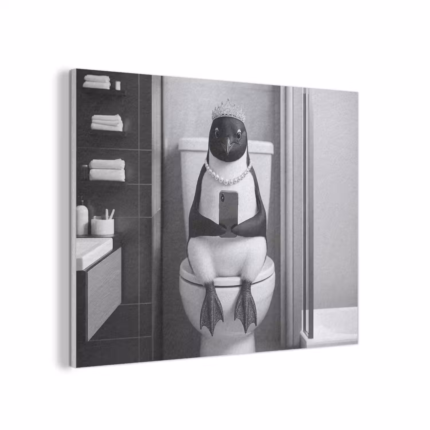 Pinguïn - Telefoon - Toilet - Zwart - Wit PET vilt klein -3d