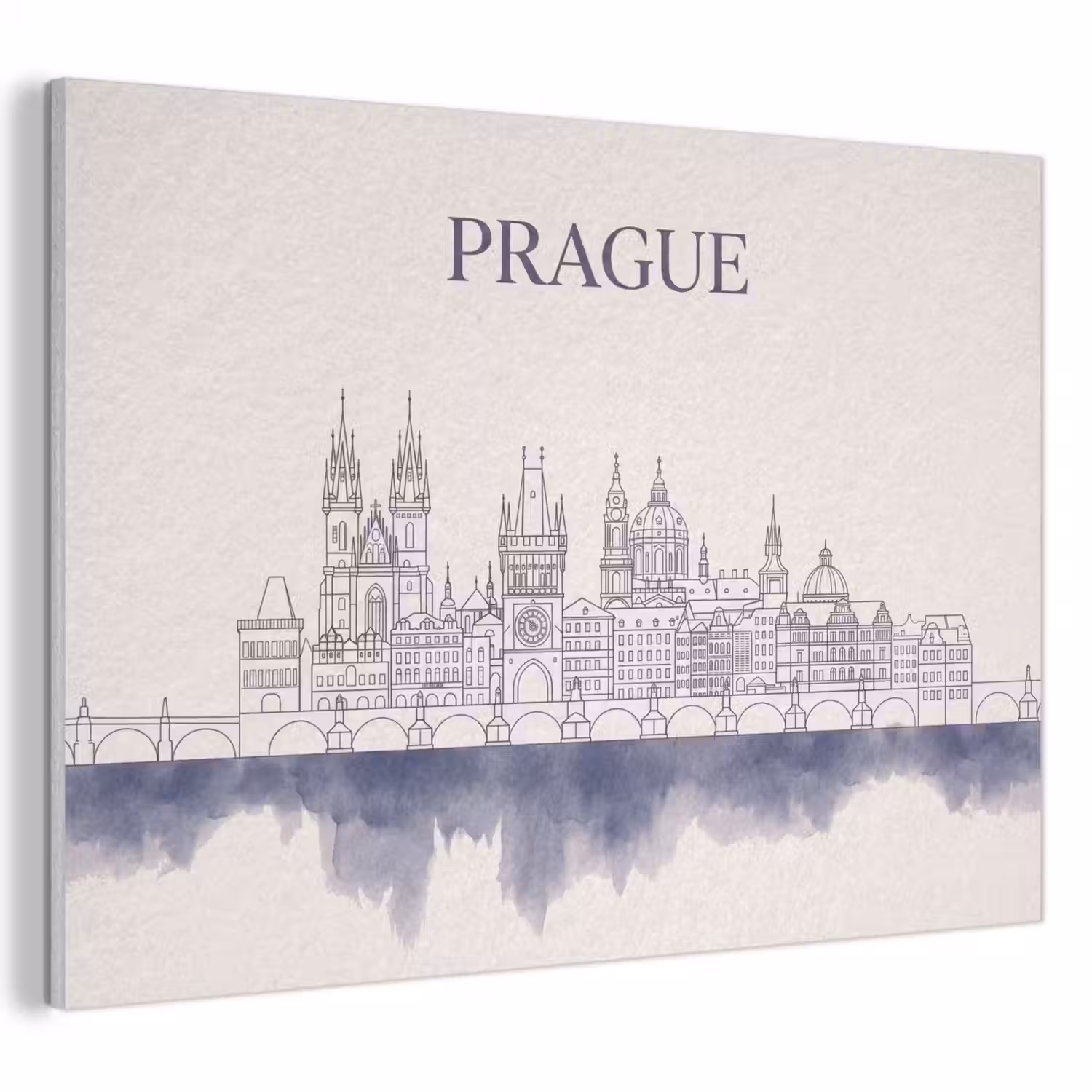 Praag - Skyline - Architectuur - Blauw PET vilt klein -3d