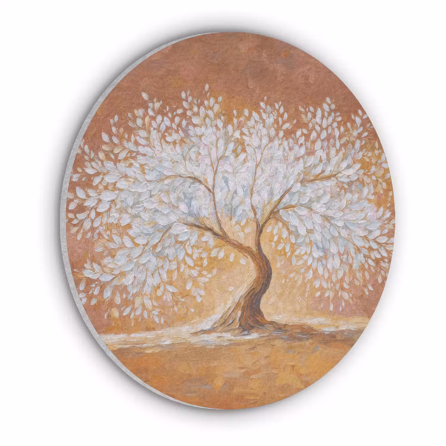 Abstract - Boom - Wit - Bladeren Akoestische PET Vilt - Rond klein -3d