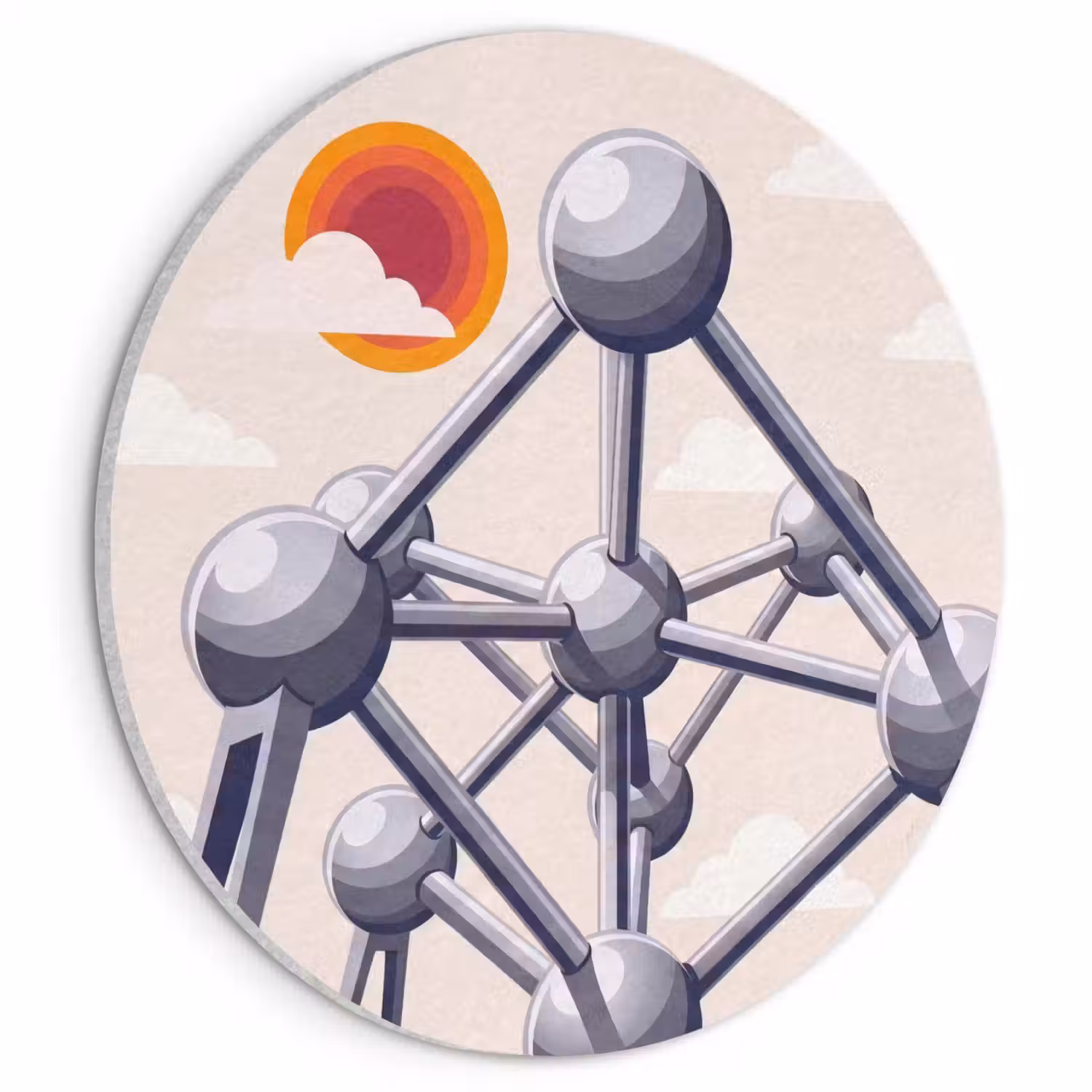 Architectuur - Geometrie - Stad - Modern - Grijs Akoestische PET Vilt - Rond klein -3d