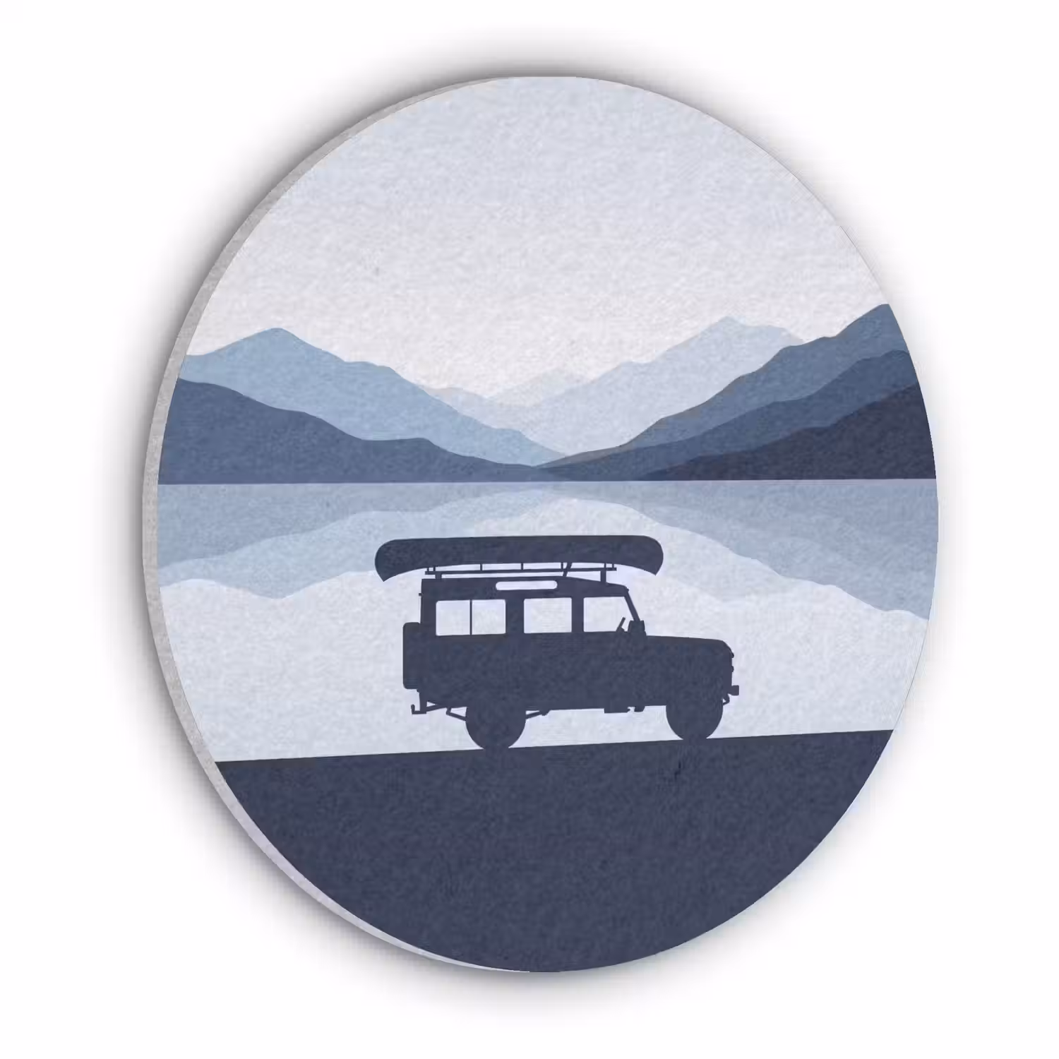 Auto - Meer - Bergen - Blauw Akoestische PET Vilt - Rond klein -3d