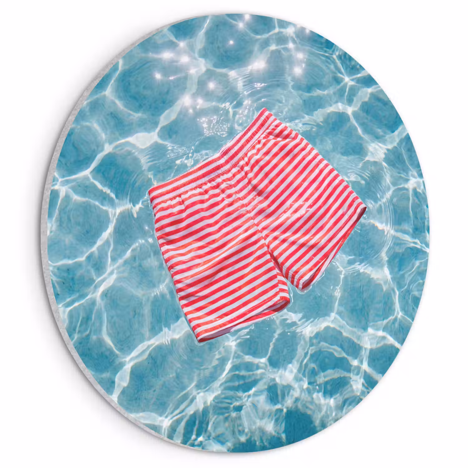 Zwemkleding - Gestreept - Water - Zomer - Rood-wit Akoestische PET Vilt - Rond klein -3d