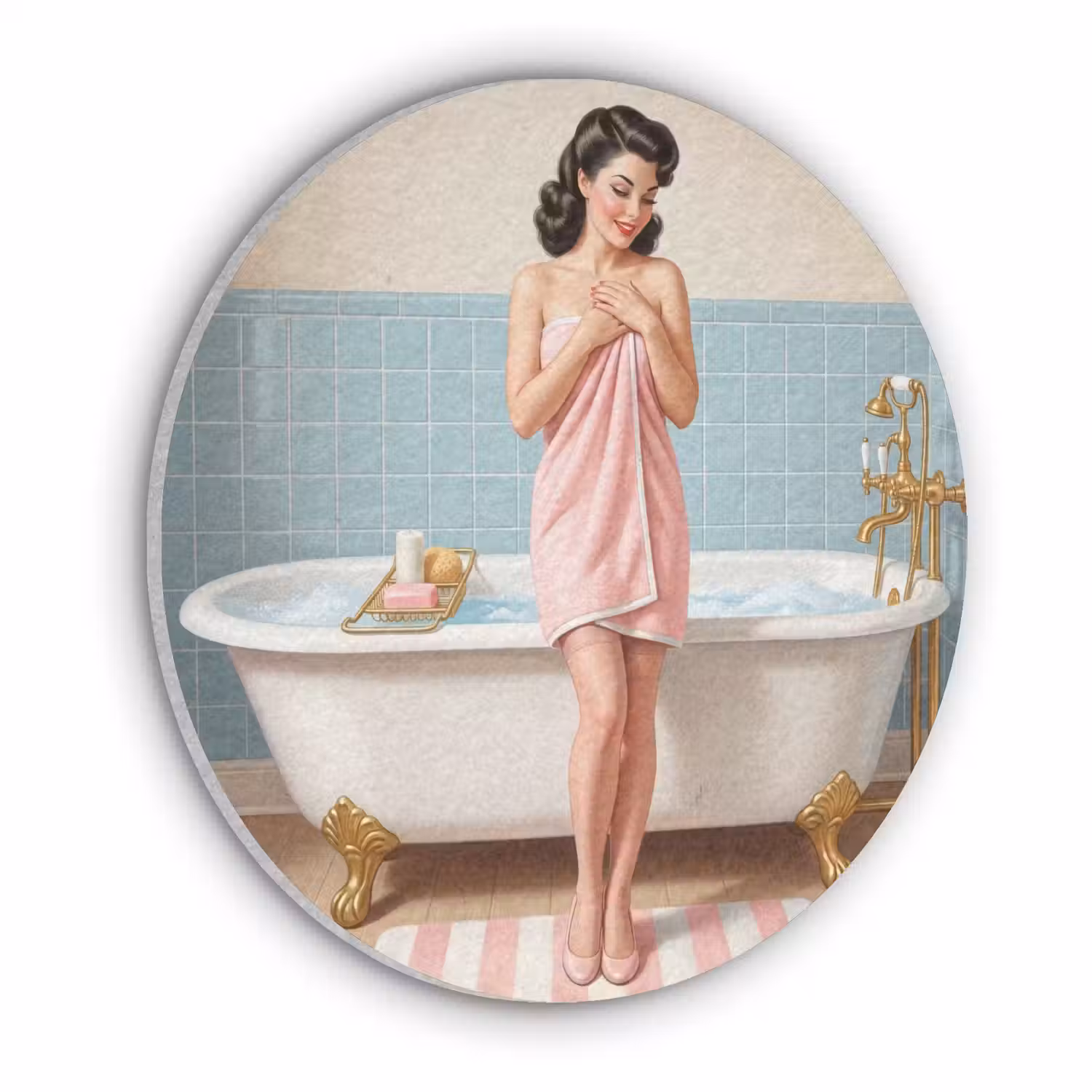 Badkamer - Vrouw - Roze Akoestische PET Vilt - Rond klein -3d