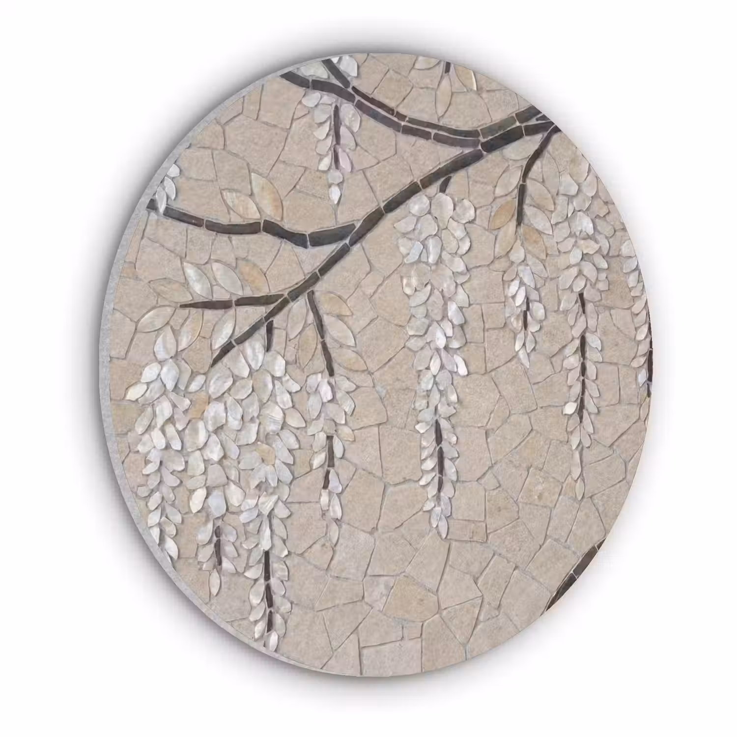 Boom - Bloemen - Mozaïek - Kunst - Wit Akoestische PET Vilt - Rond klein -3d