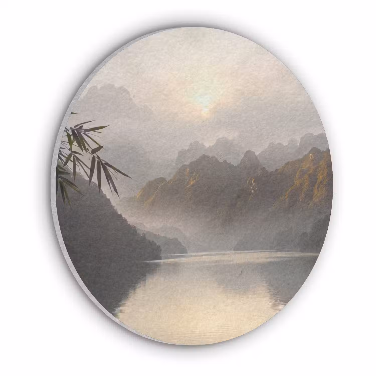 Bergen - Water - Mist - Natuur - Landschap Akoestische PET Vilt - Rond klein -3d