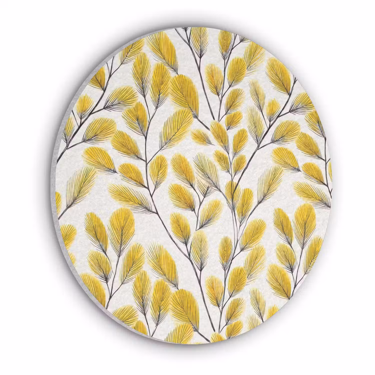 Bladeren - Botanisch - Elegant - Geel - Zwart Akoestische PET Vilt - Rond klein 838 -3d
