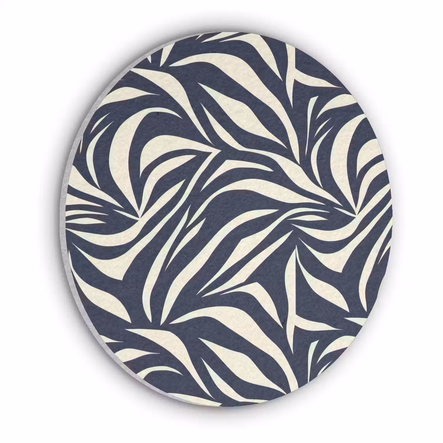Bladvormen - Blauw - Patroon - Wit Akoestische PET Vilt - Rond klein 838 -3d
