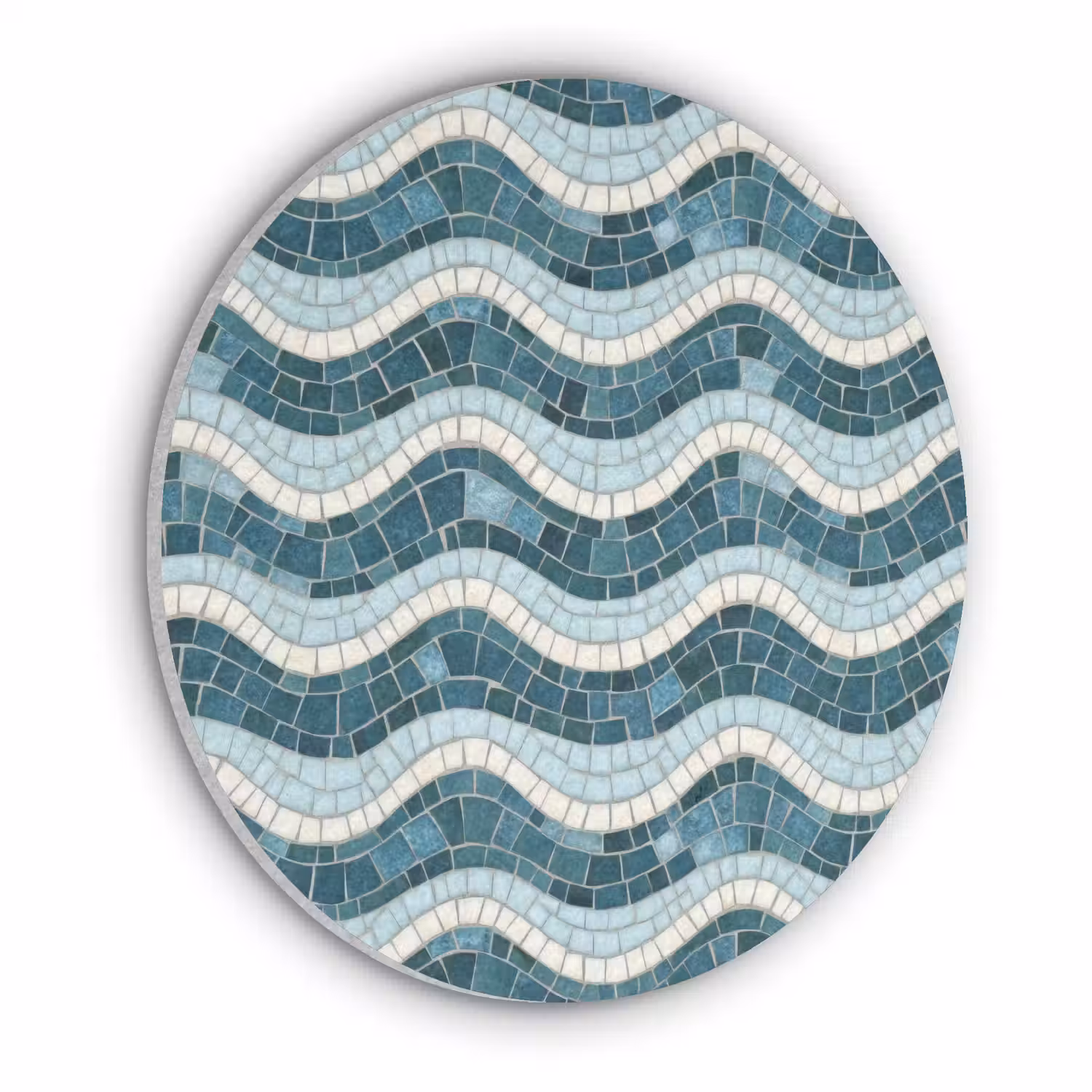 Blauw - Wit - Mozaïek - Golvend Akoestische PET Vilt - Rond klein 838 -3d