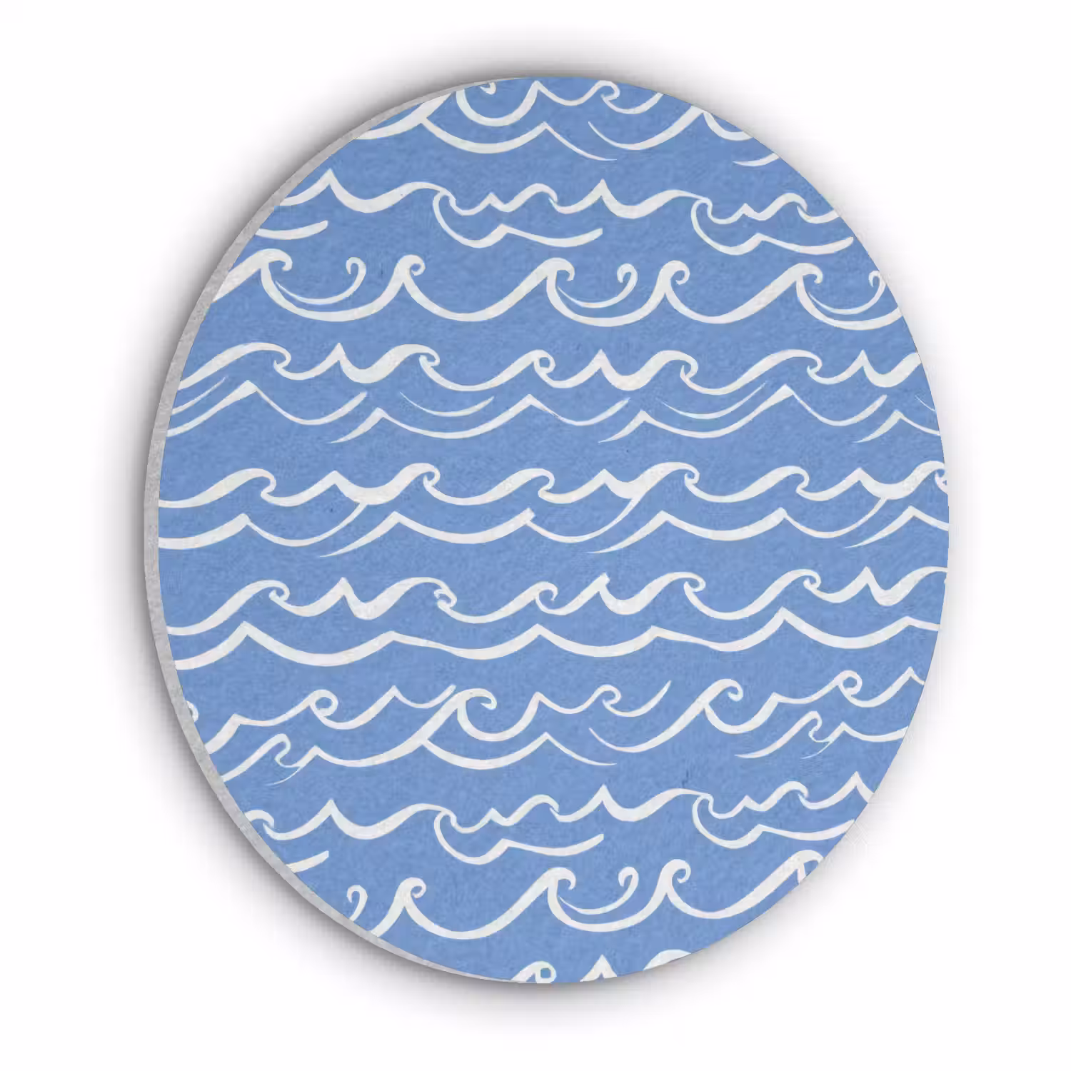 Blauw - Wit - Simpel - Getekend - Golven Akoestische PET Vilt - Rond klein 838 -3d