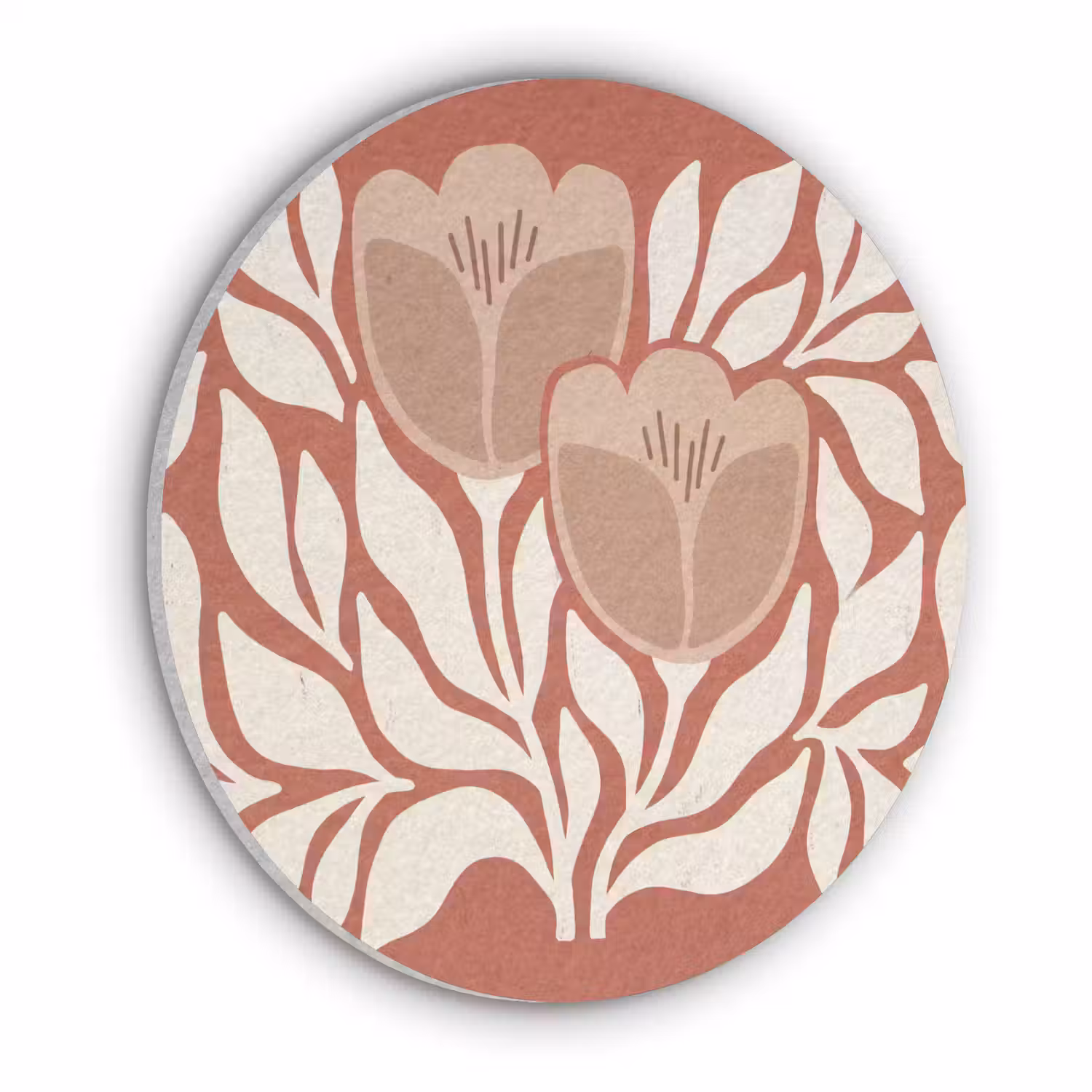 Bloemen - Abstract - Modern - Beige - Natuur Akoestische PET Vilt - Rond klein -3d