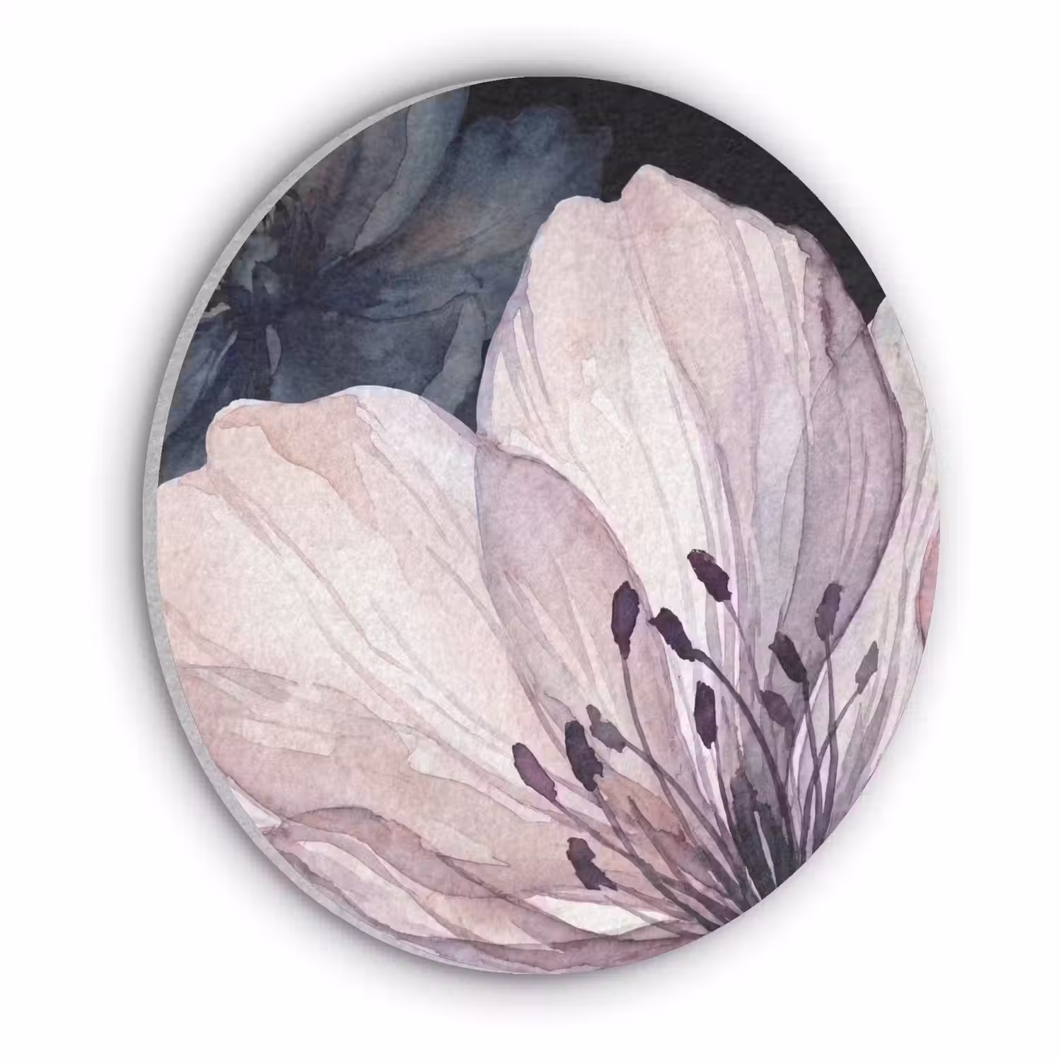 Bloemen - Aquarel - Modern - Roze - Donker Akoestische PET Vilt - Rond klein -3d