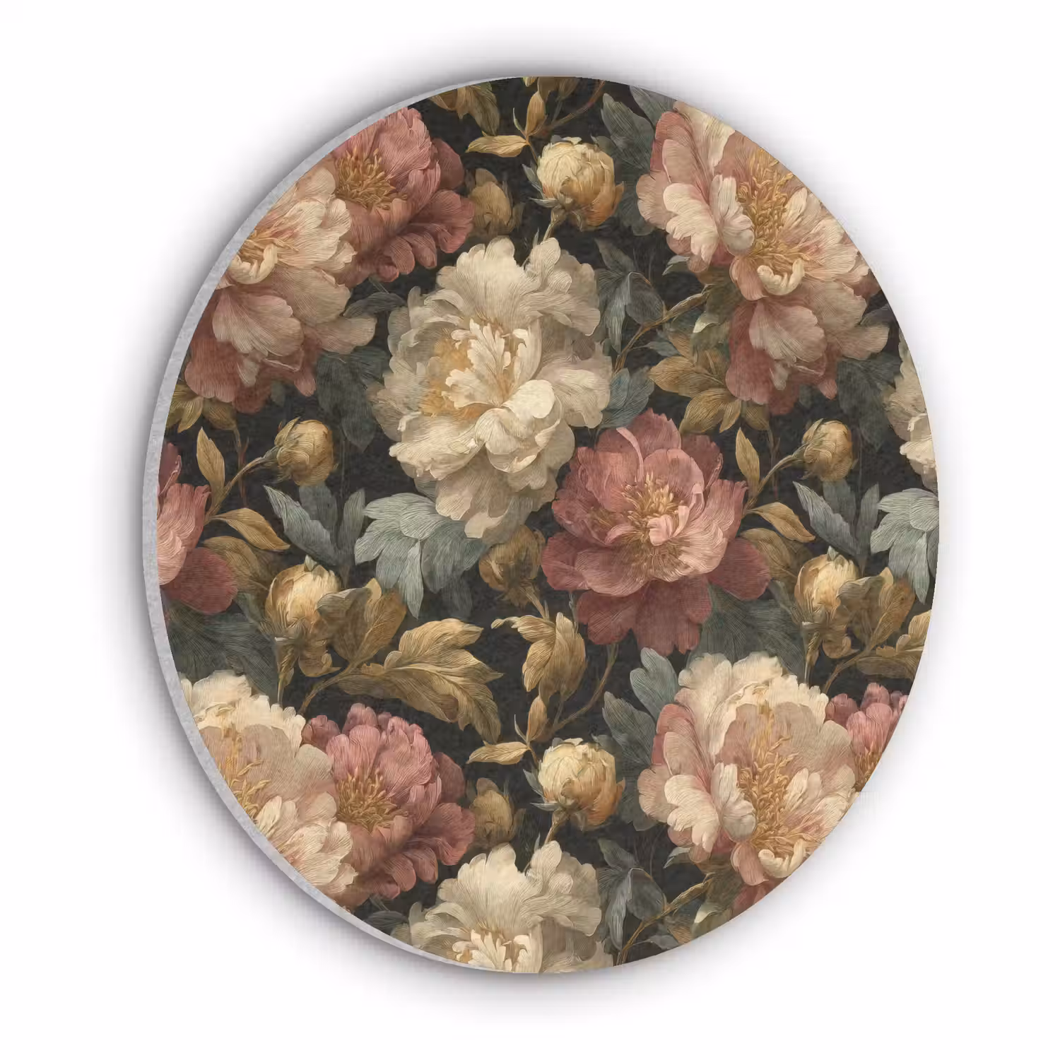 Bloemen - Barok - Patroon - Roze - Crème Akoestische PET Vilt - Rond klein 838 -3d