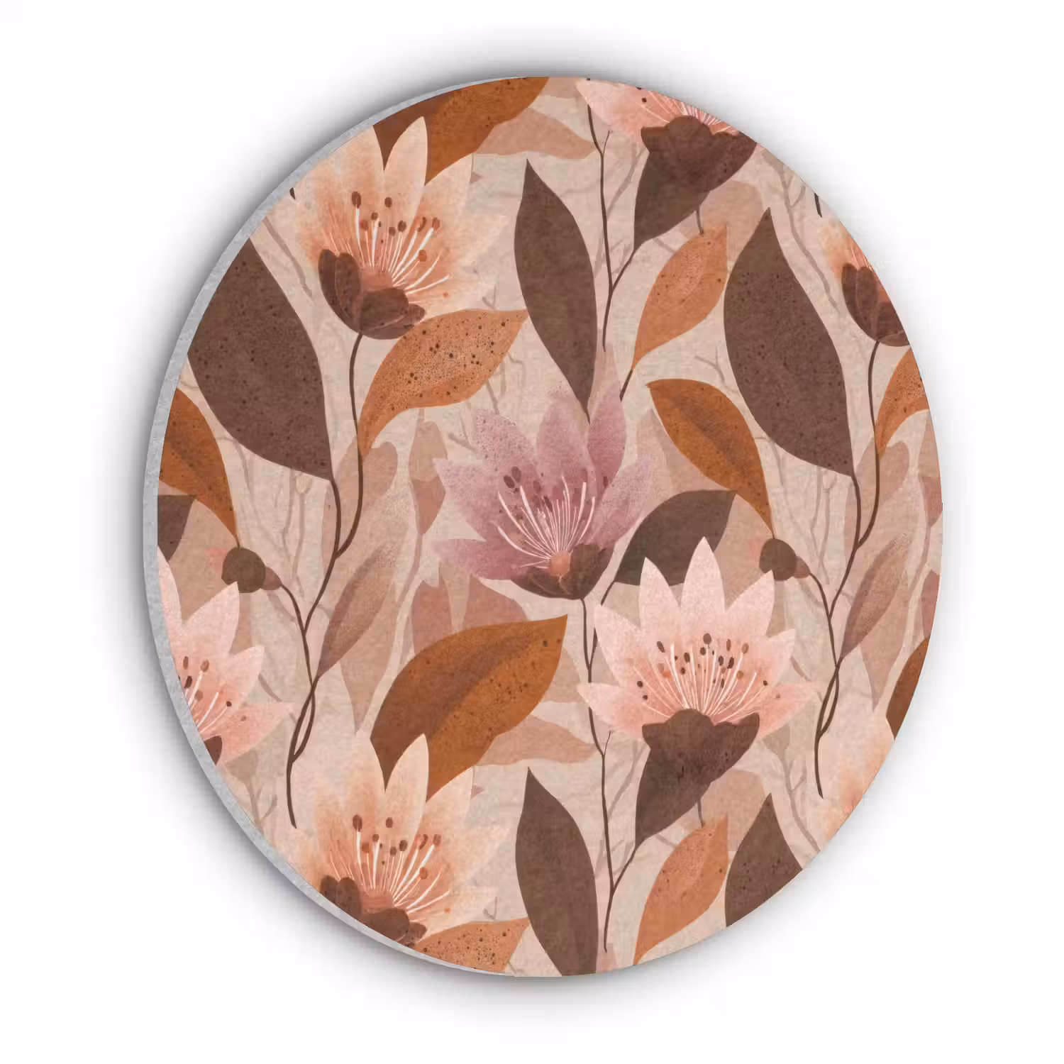 Bloemen - Bladeren - Bruin Akoestische PET Vilt - Rond klein 838 -3d