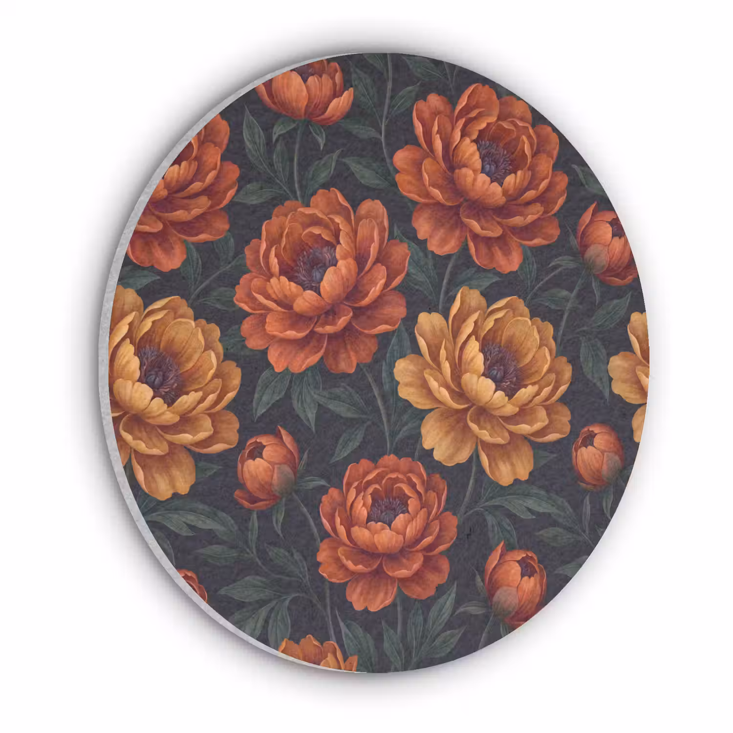 Bloemen - Bladeren - Natuur - Modern - Oranje Akoestische PET Vilt - Rond klein -3d