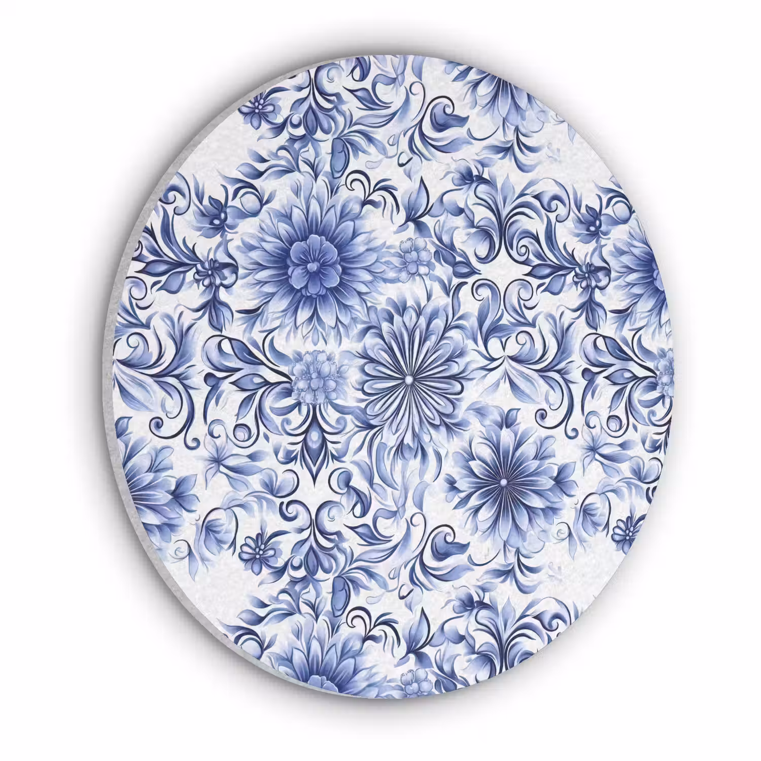 Bloemen - Blauw - Patroon - Wit Akoestische PET Vilt - Rond klein 838 -3d