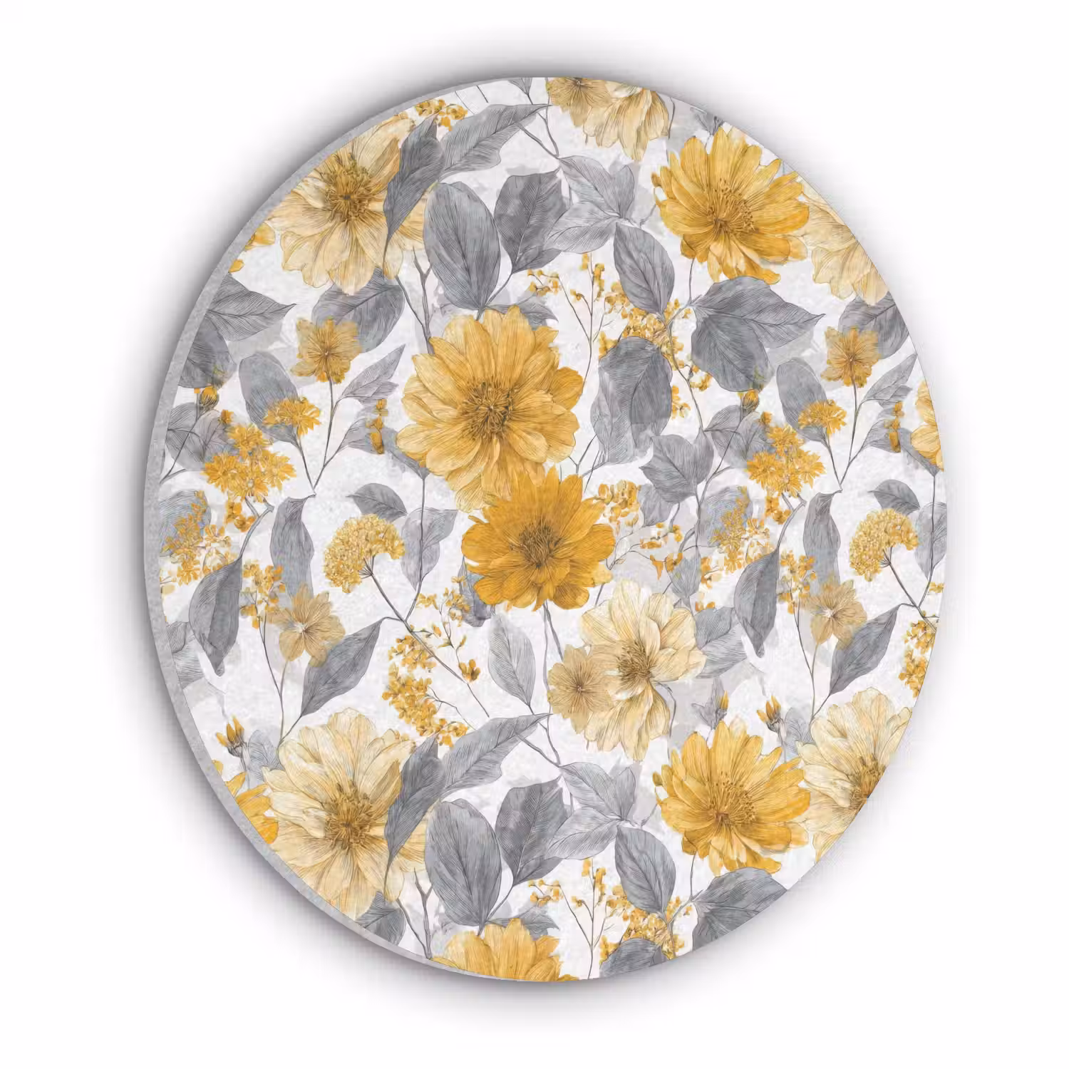 Bloemen - Botanisch - Elegant - Okergeel - Grijs Akoestische PET Vilt - Rond klein 838 -3d
