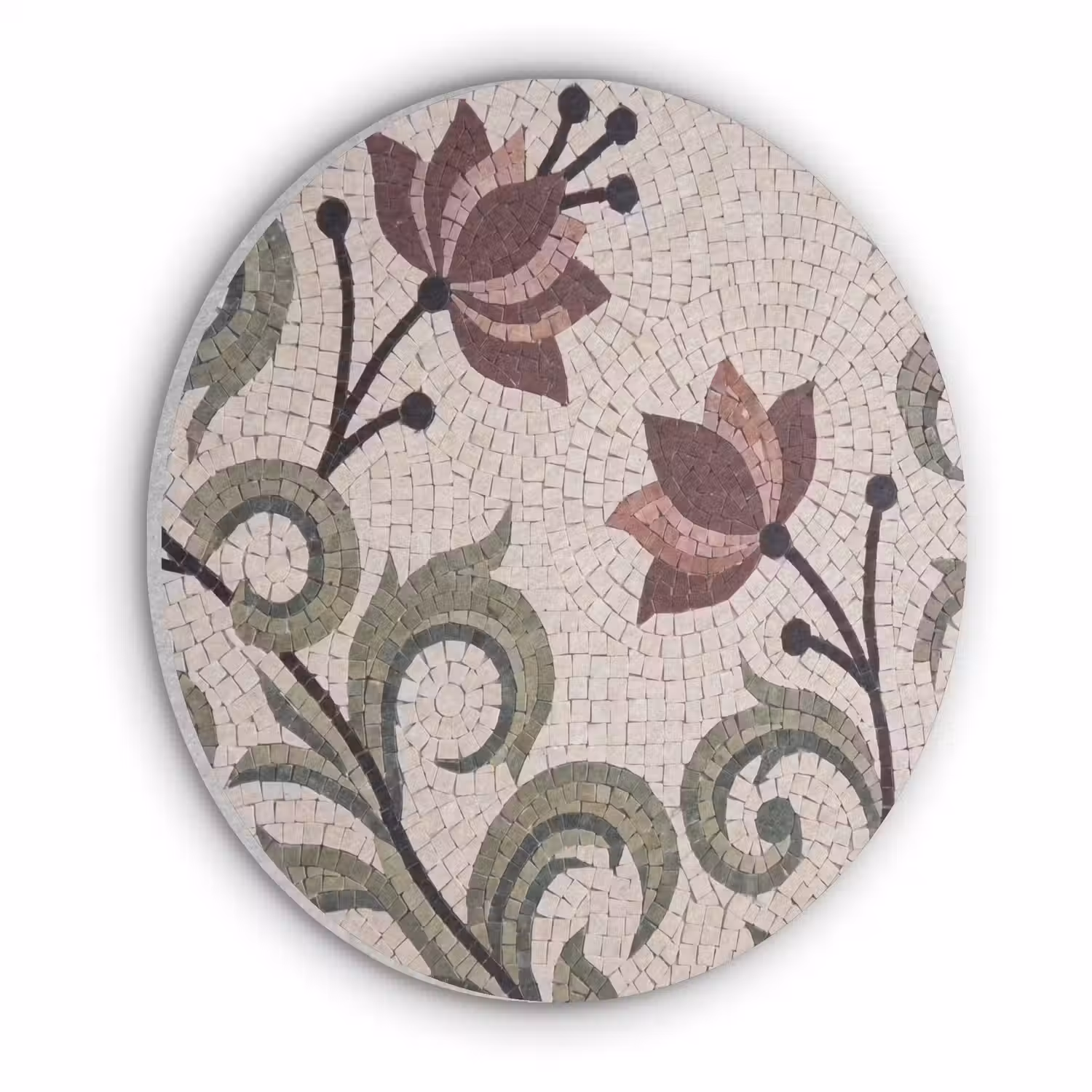 Bloemen - Mozaïek - Patroon - Abstract - Groen Akoestische PET Vilt - Rond klein -3d