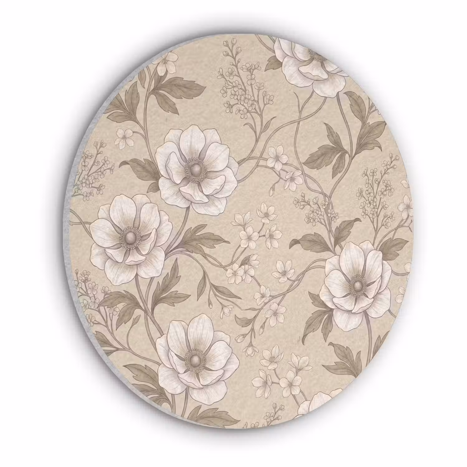 Bloemen - Patroon - Beige Akoestische PET Vilt - Rond klein -3d