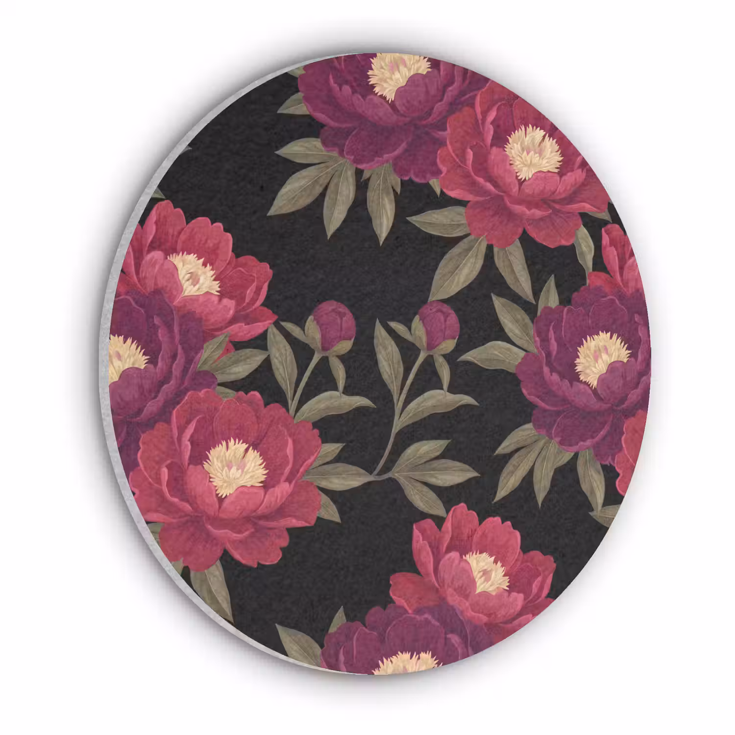 Bloemen - Patroon - Botanisch - Rood - Zwart Akoestische PET Vilt - Rond klein -3d