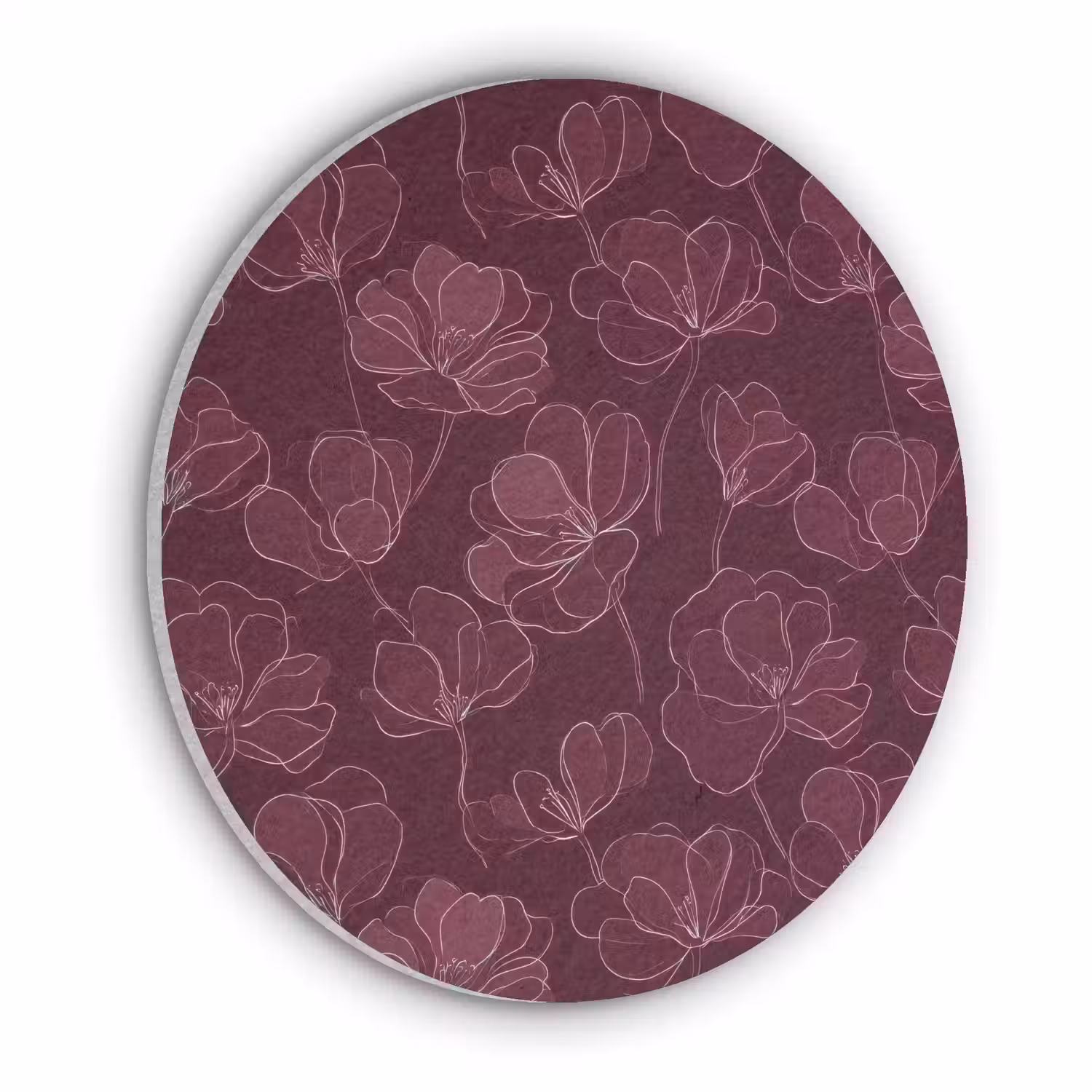 Bloemen - Patroon - Bordeauxrood Akoestische PET Vilt - Rond klein 838 -3d
