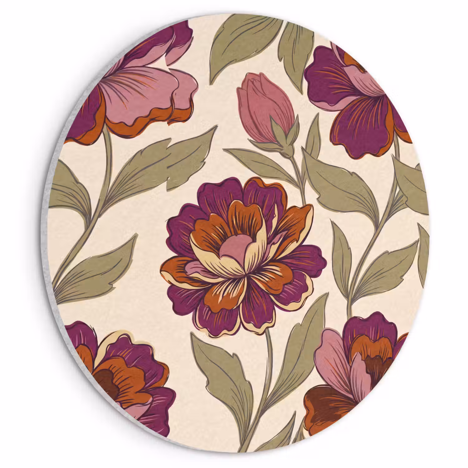 Bloemen - Patroon - Natuur - Modern - Paars Akoestische PET Vilt - Rond klein -3d